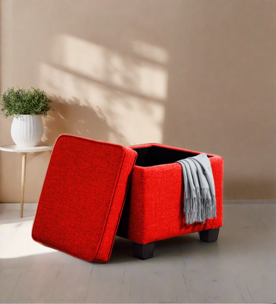 Sudan Fabric Ottoman - Ruby Red by Febonic Living