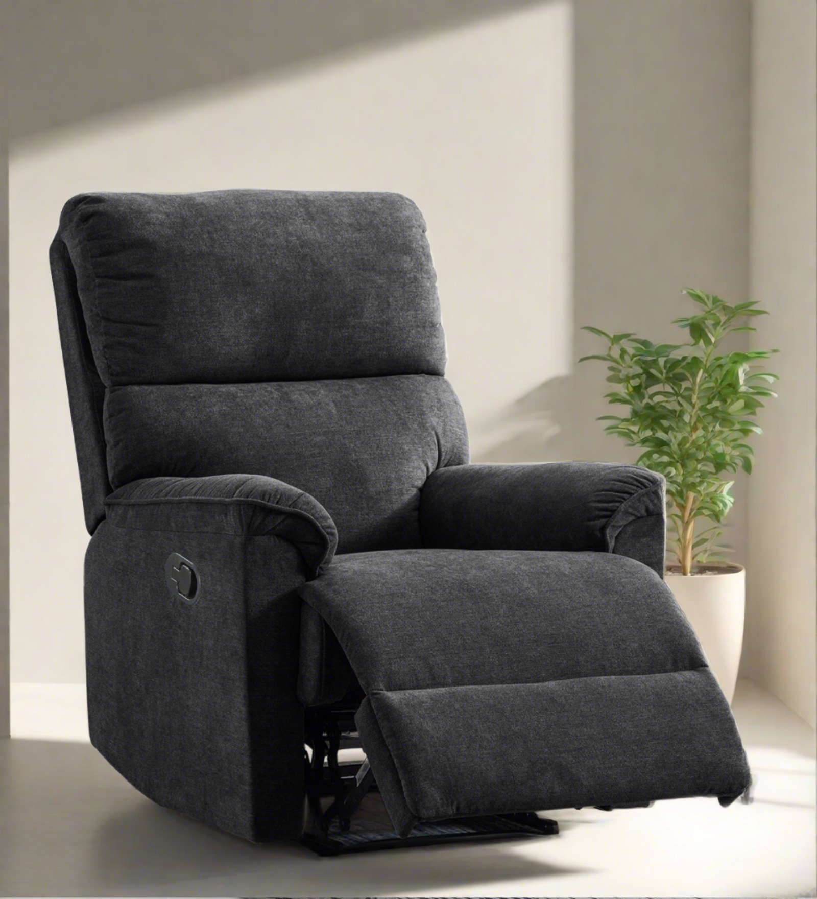 Abby Fabric Manual 1 Seater Recliner In Charcoal Grey Colour