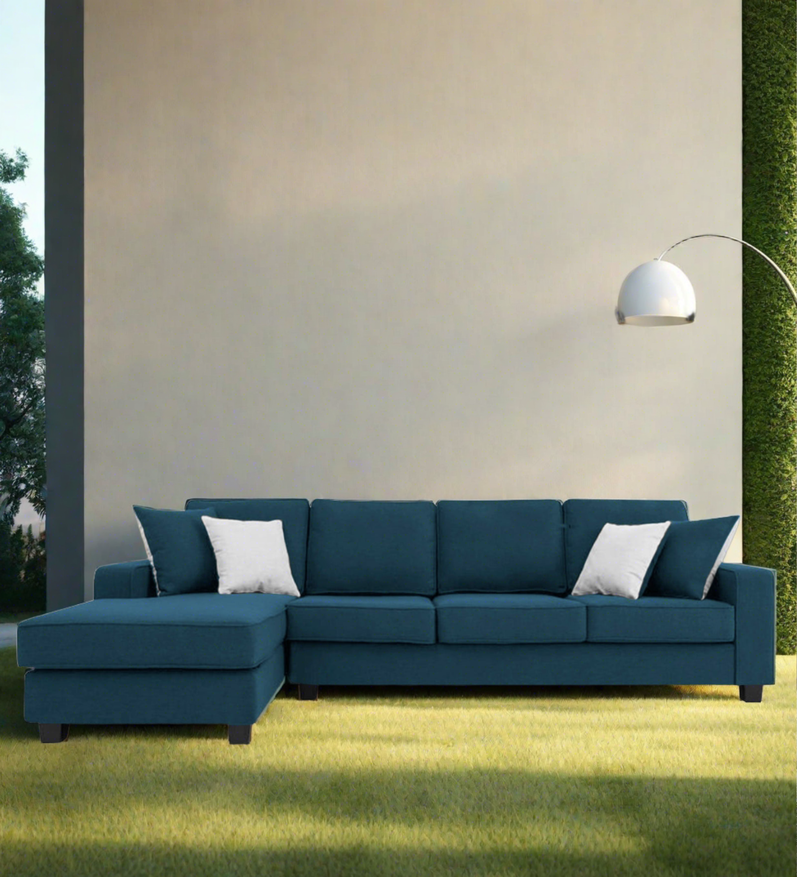 Ladybug Fabric RHS Sectional Sofa (3+Lounger) In Light Blue Colour