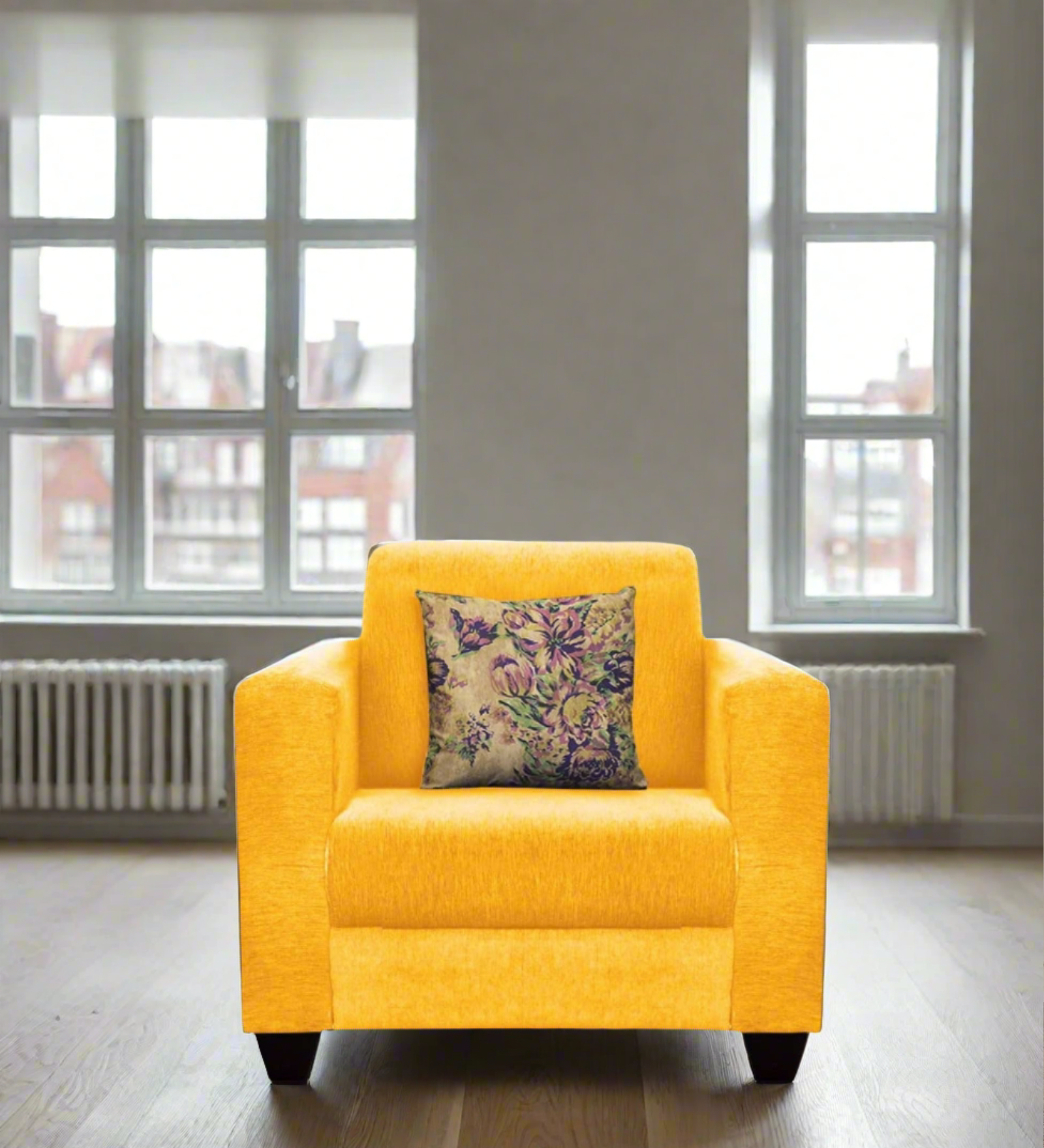 Lipu Fabric 1 Seater Sofa in Bold Yellow Colour