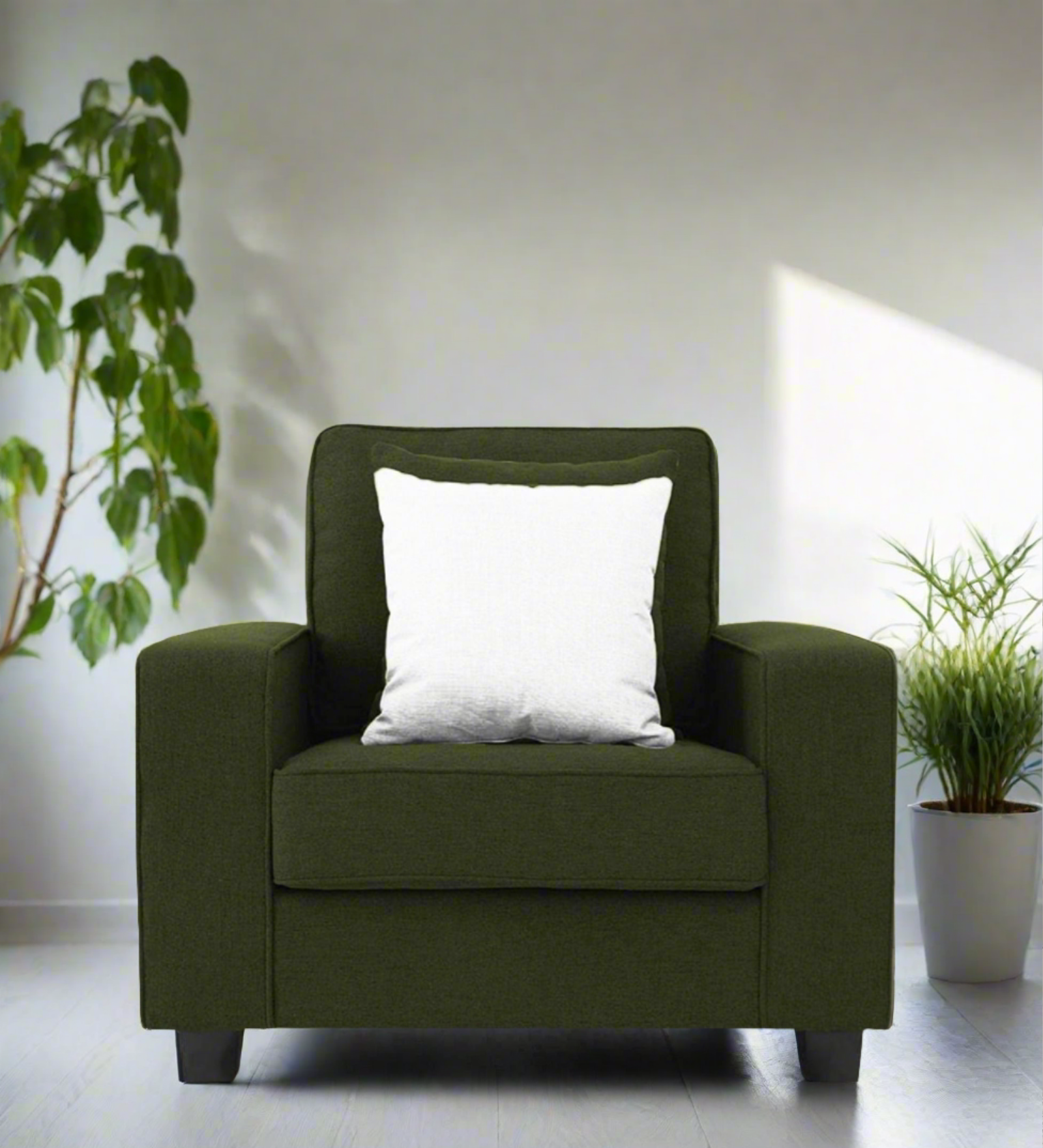 Ladybug Fabric 1 Seater Sofa In Olive Green Colour