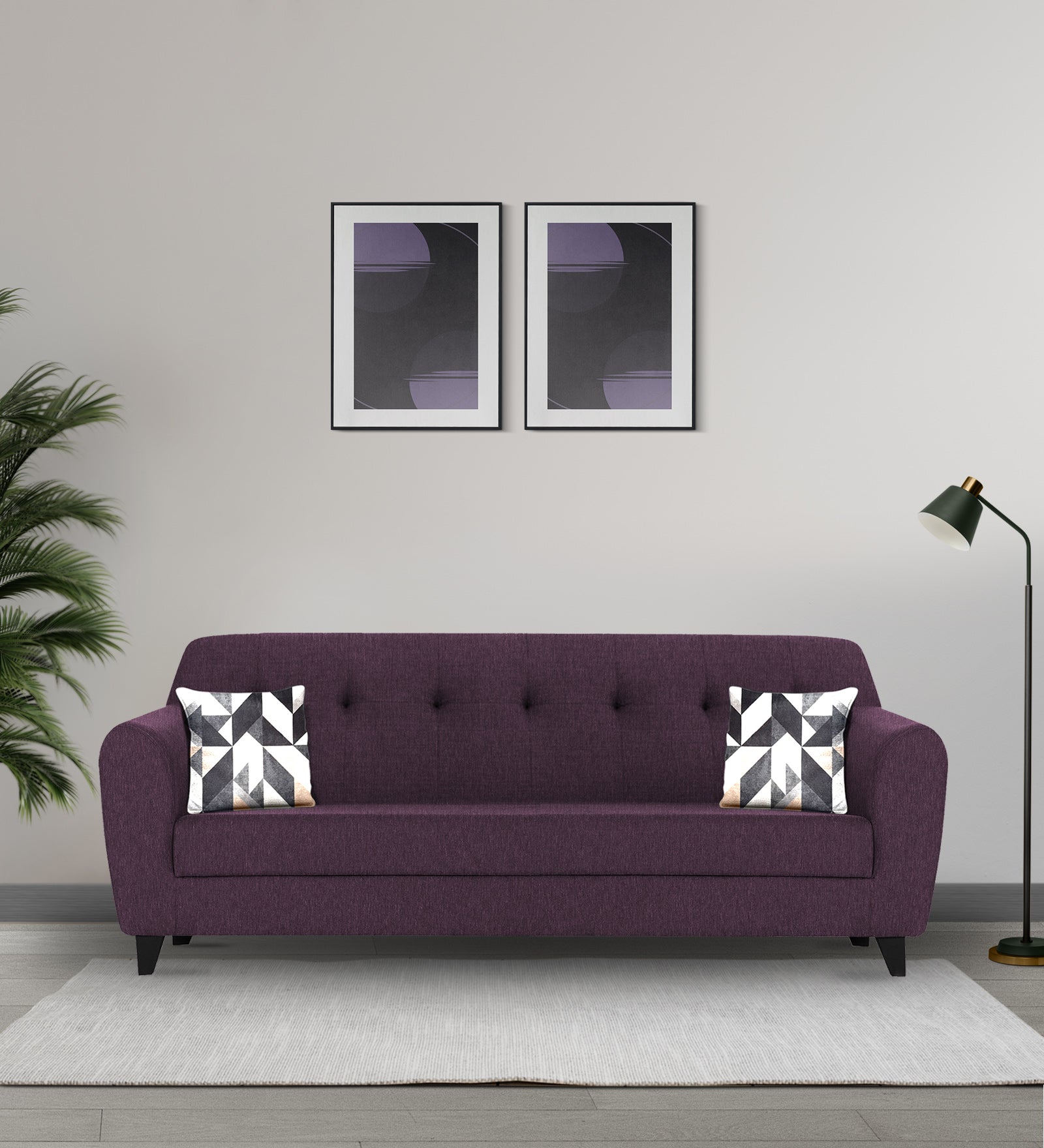 Melaan Fabric 3 Seater Sofa In Greek Purple Colour
