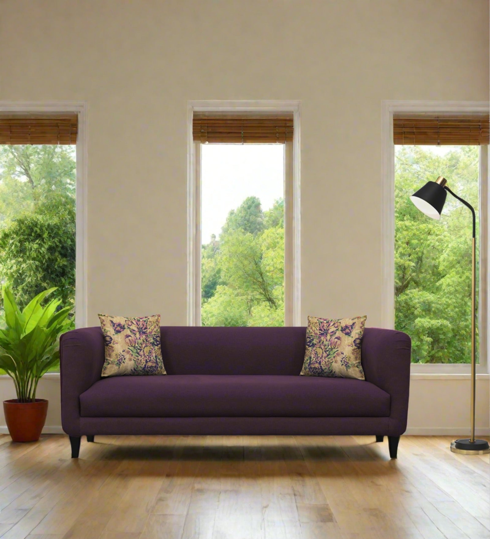 Niki Fabric 3 Seater Sofa in Greek Purple Colour