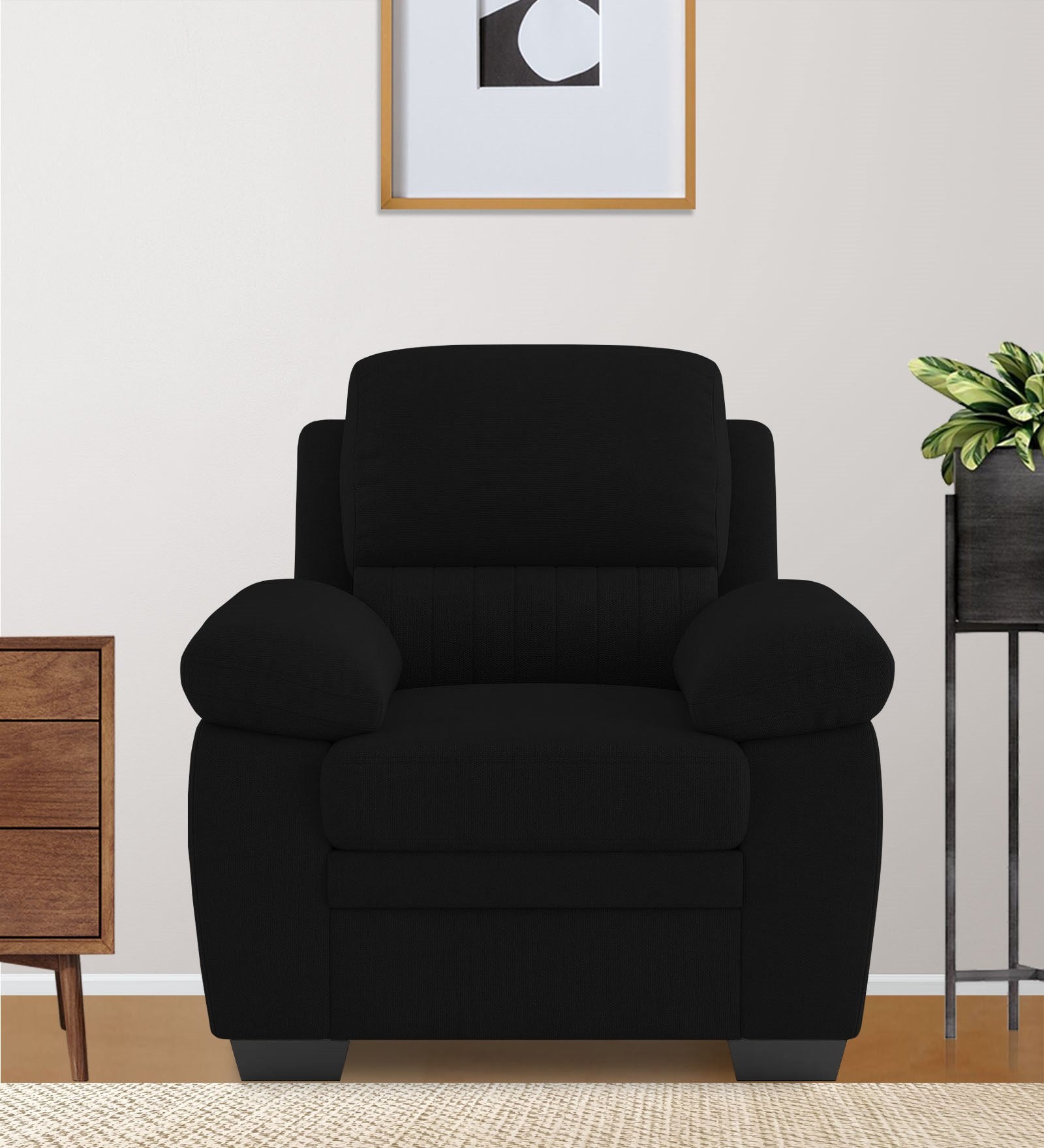 Miranda Velvet 1 Seater Sofa in Adam Black Colour