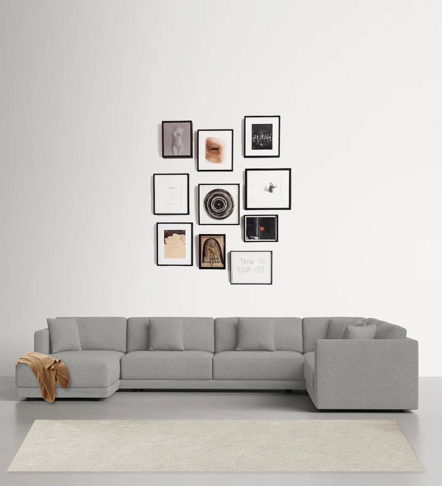 Carlin  RHS 8 Seater Fabric Sectional Sofa - Lit Grey by Febonic Living