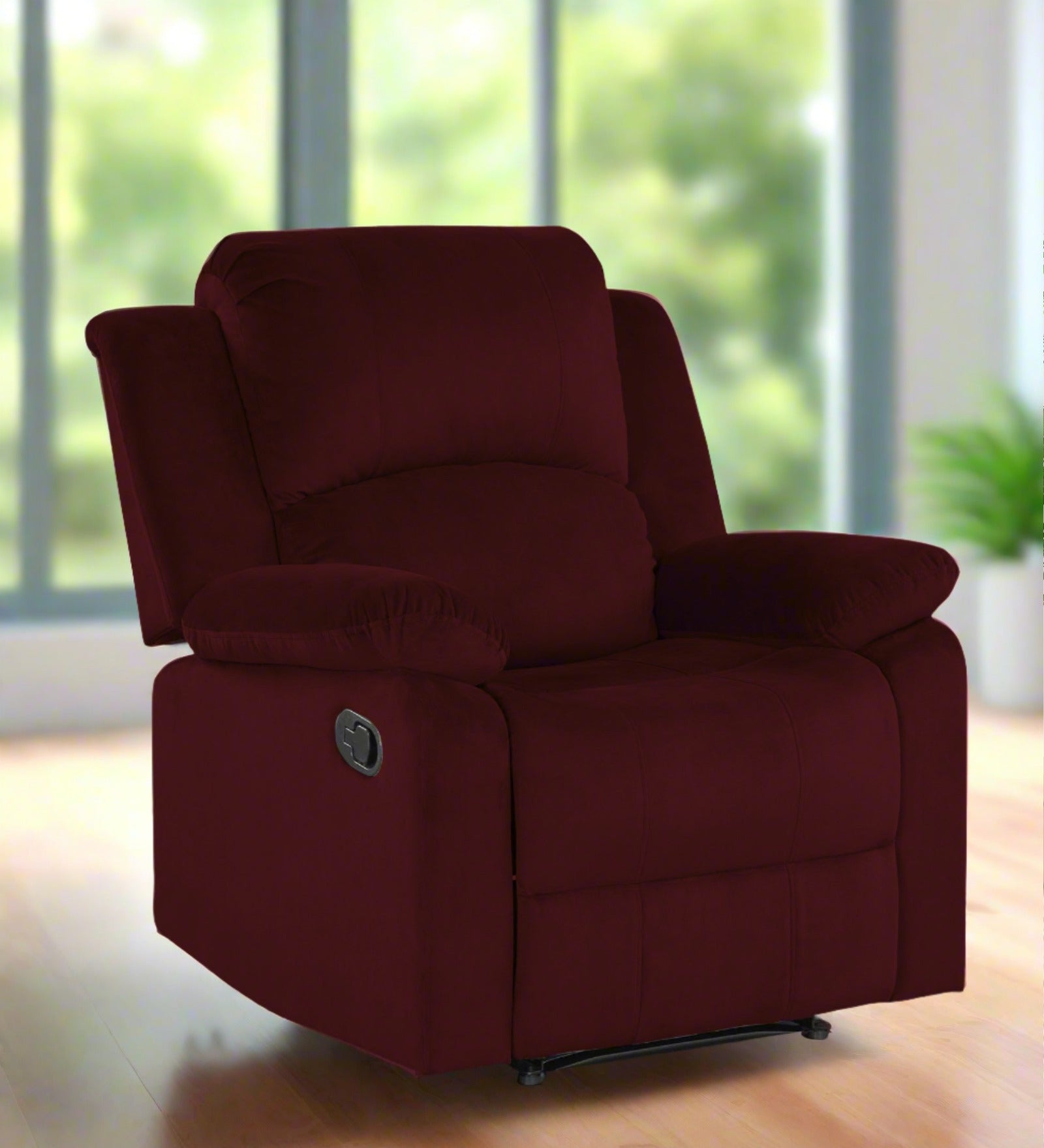 Henry Velvet Manual 1 Seater Recliner In Blood Maroon Colour