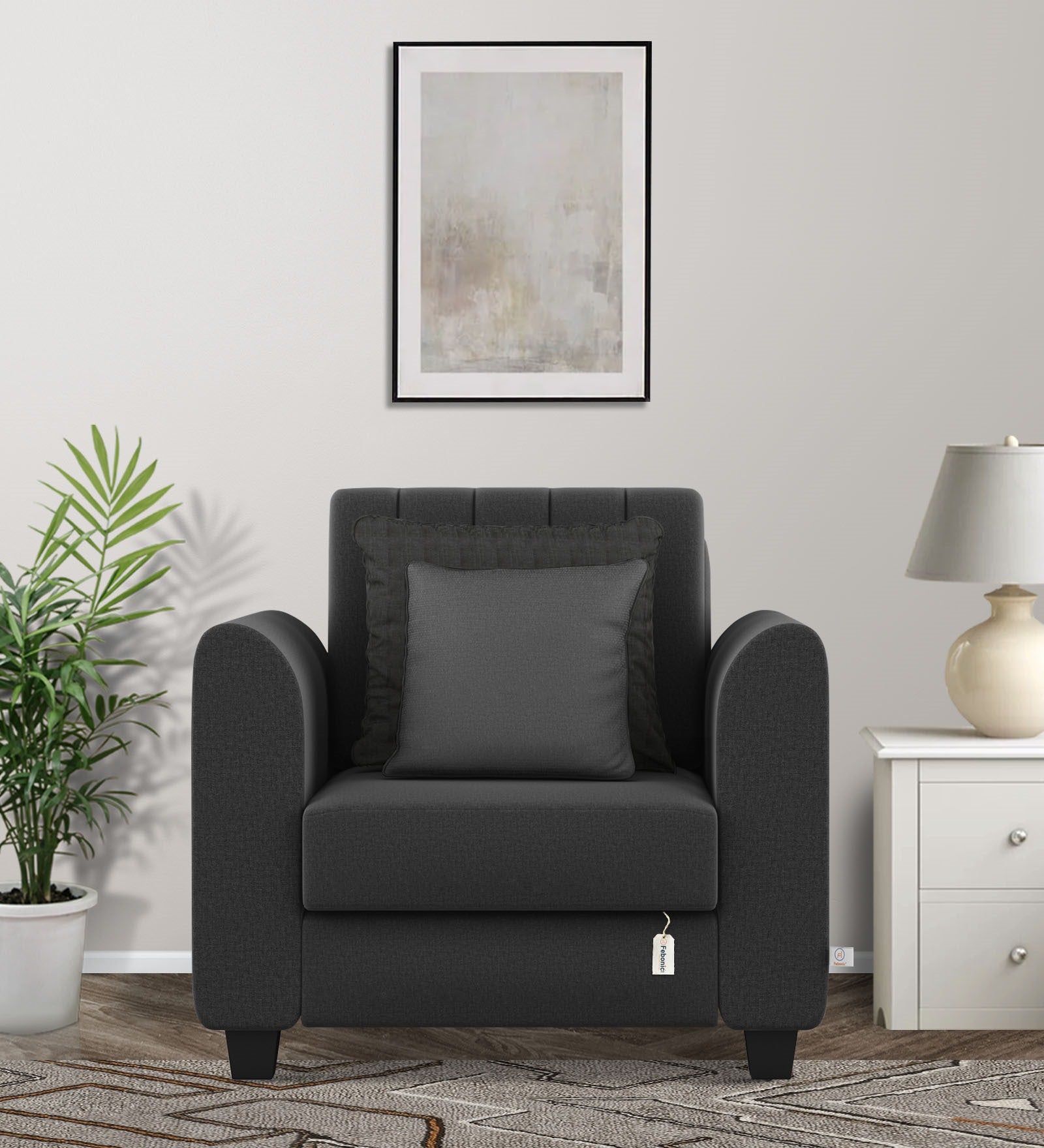 Cosmic Fabric 1 Seater Sofa in Charcoal Grey Colour