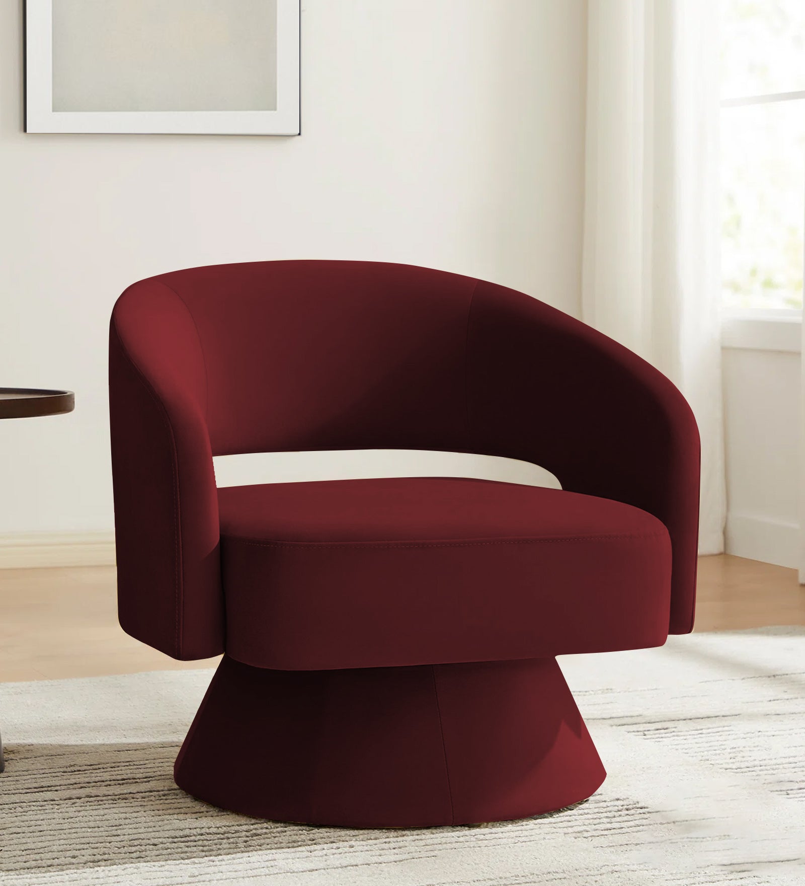 Pendra Velvet Swivel Chair in Blood Maroon Colour