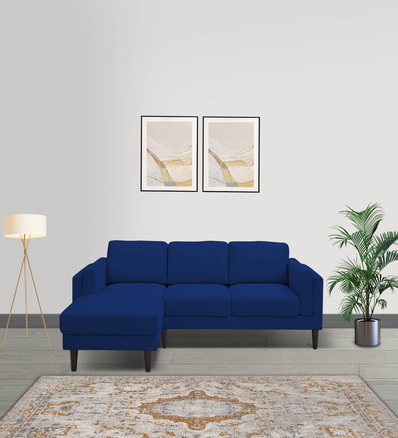 Creata Fabric RHS Sectional Sofa (2+Lounger) in Royal Blue Colour by Febonic