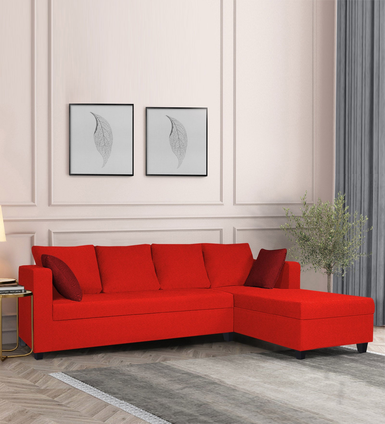 Nebula Fabric LHS Sectional Sofa (3+Lounger) in Ruby Red Colour