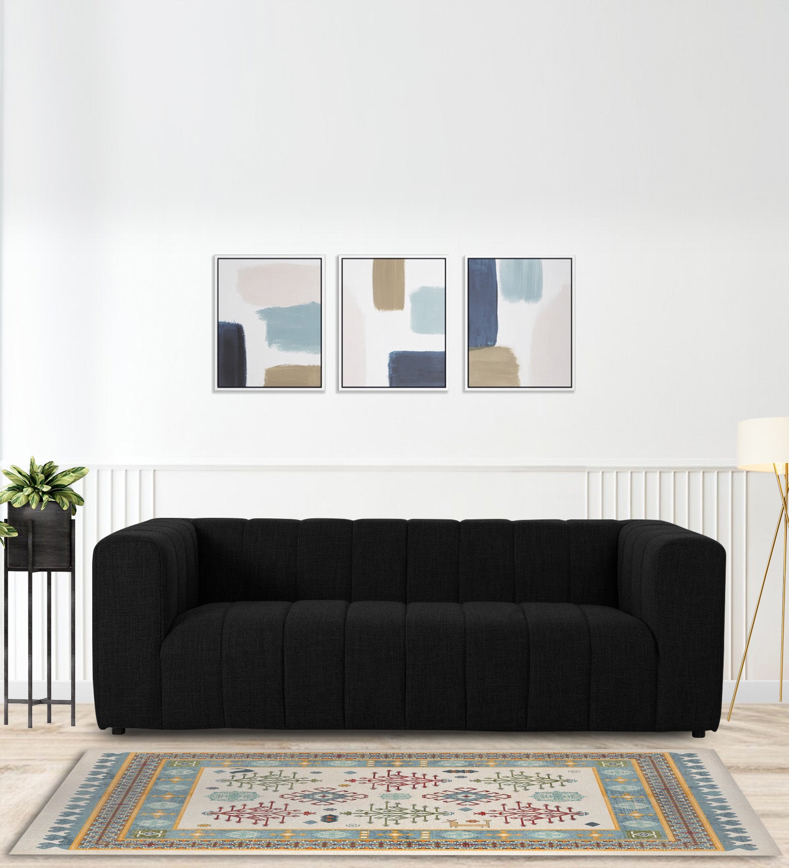 Lara Fabric 3 Seater Sofa in Zed Black Colour