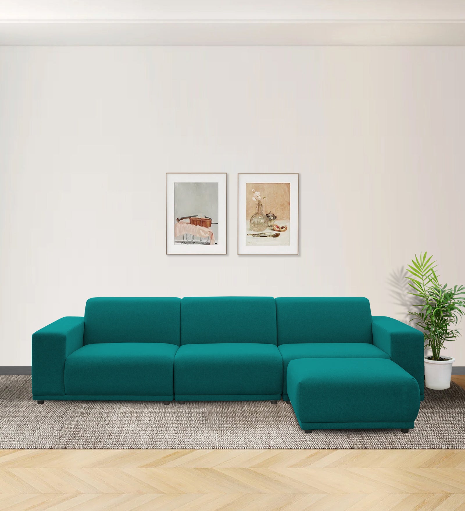 Adam Fabric LHS Sectional Sofa (3 + Lounger) In Sea green Colour