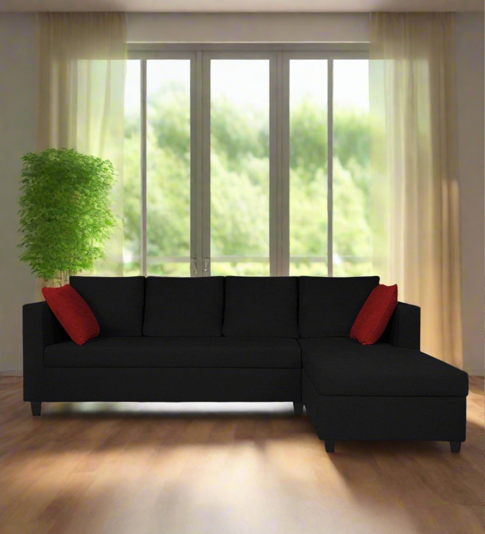 Nebula Fabric LHS Sectional Sofa (3+Lounger) in Zed Black Colour