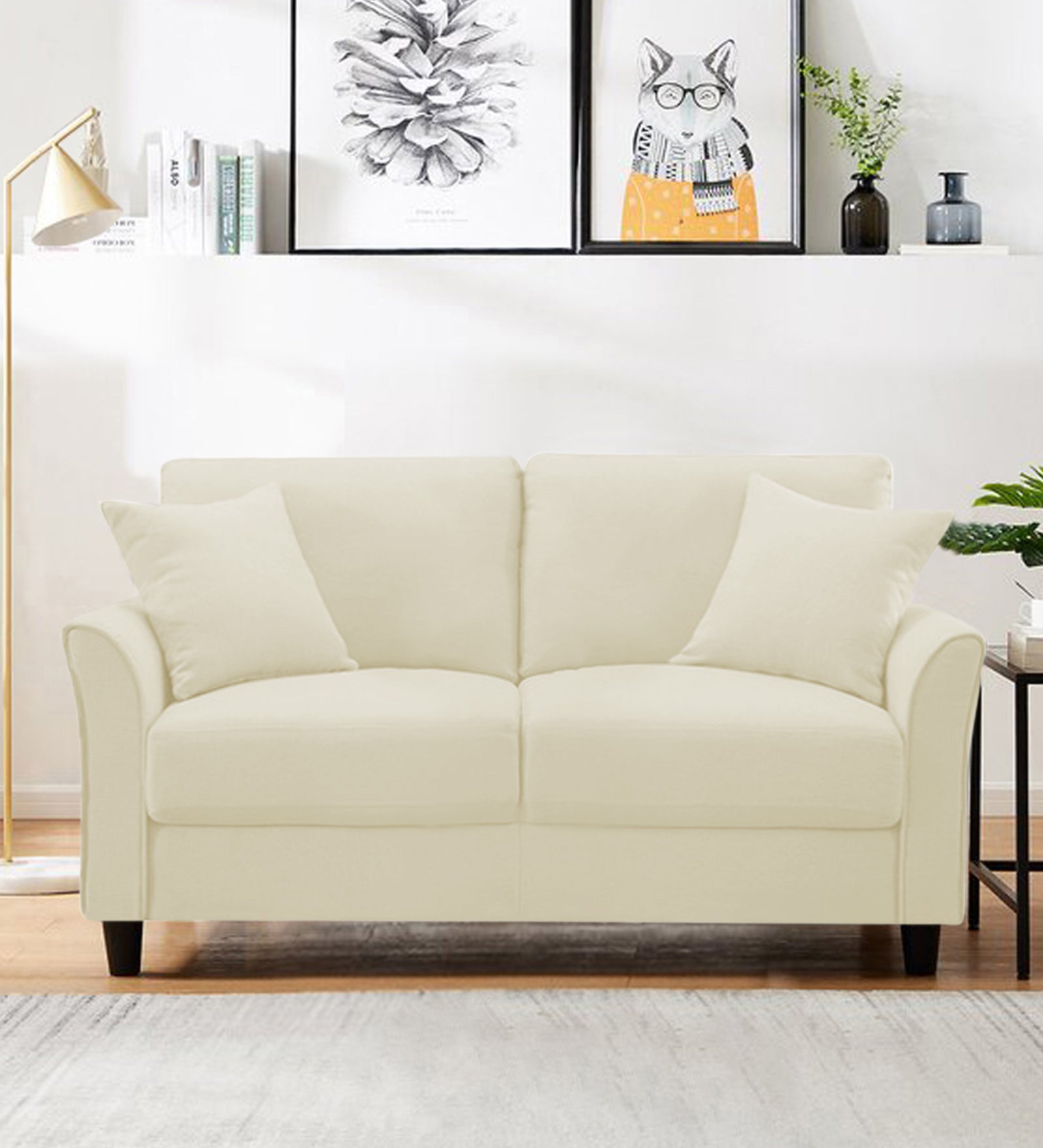 Daroo Velvet 2 Seater Sofa In Warm White Colour