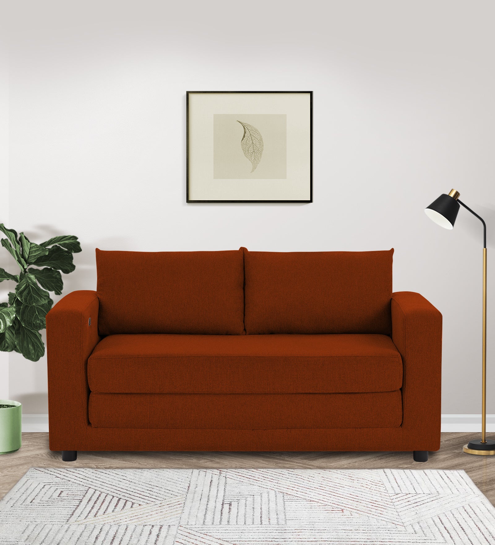 Roman Fabric 3 Seater Convertable Sofa Cum Bed in Burnt Orange Colour With Portable