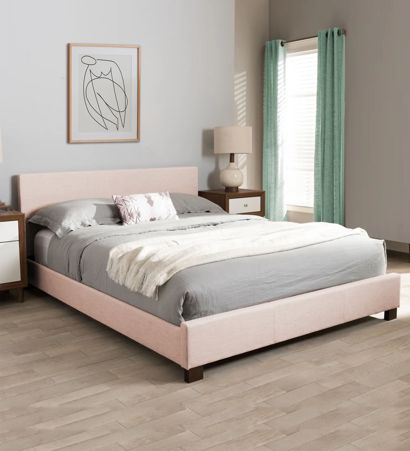 Lora Fabric Queen Size Bed in Woom Beige Colour