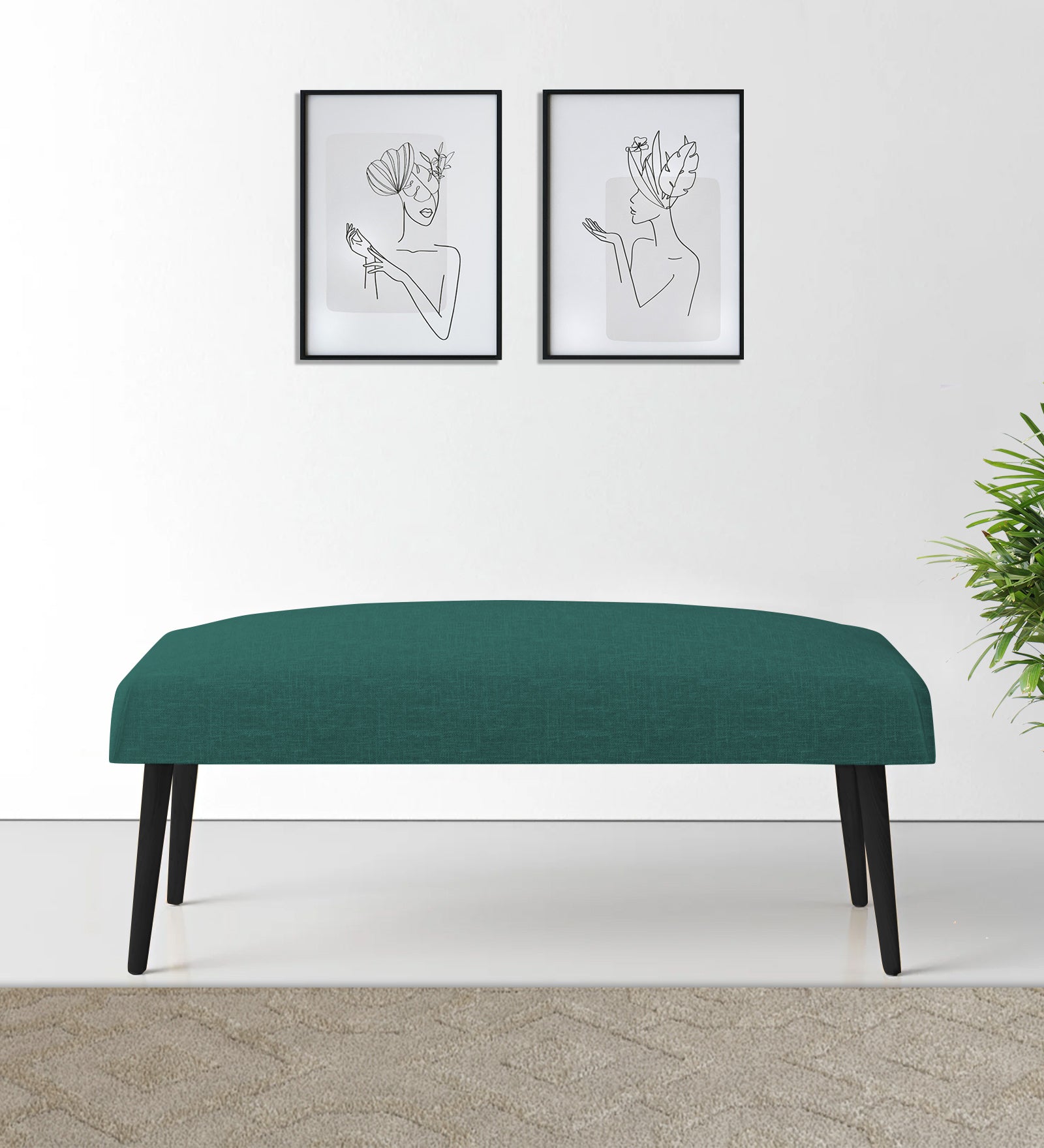 Adon Velvet Bench In Pine Green Colour