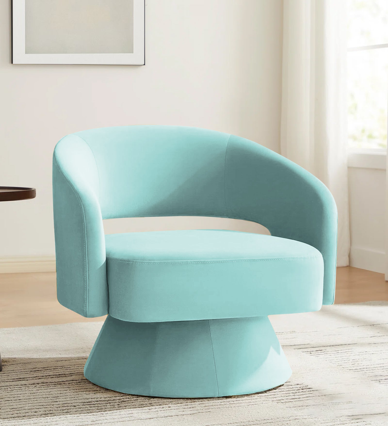 Pendra Velvet Swivel Chair in Barmunda Aqua Colour