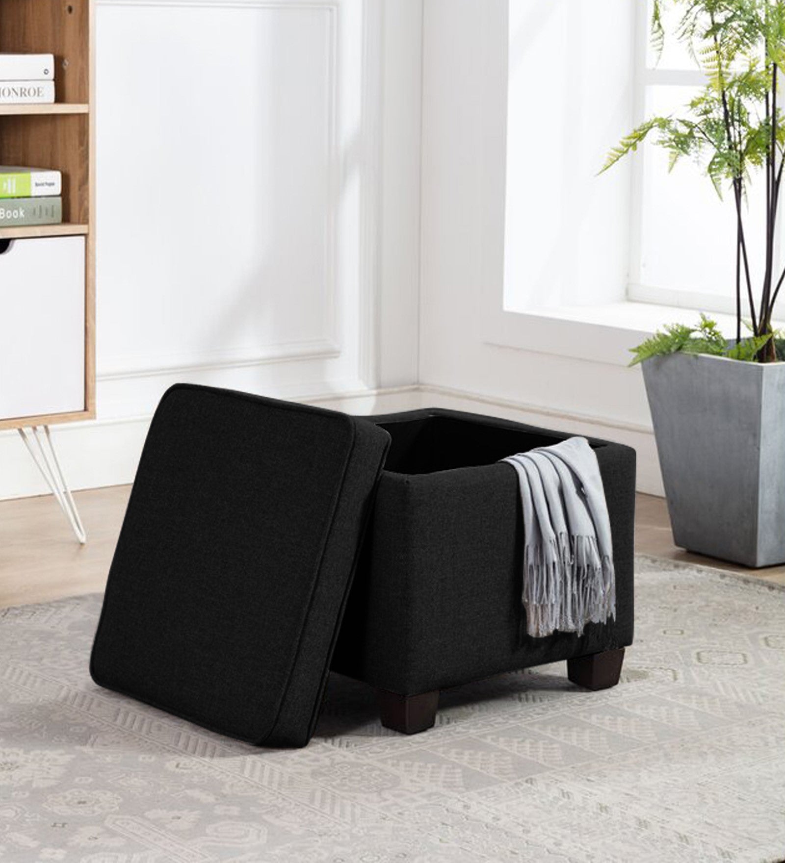 Sudan Fabric Storage Ottoman in Zed Black Colour