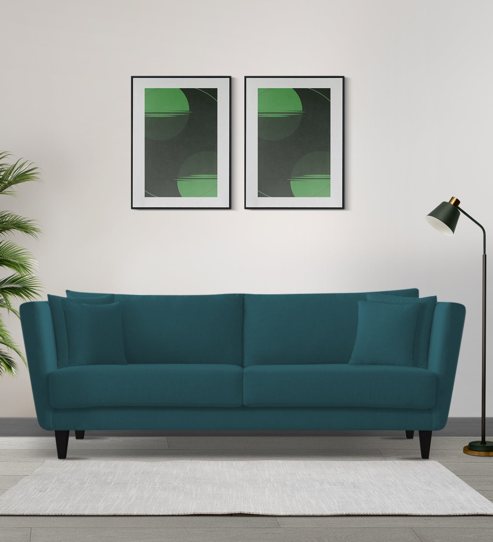 Norway Velvet 3 Seater Sofa In Arabian Green Colour