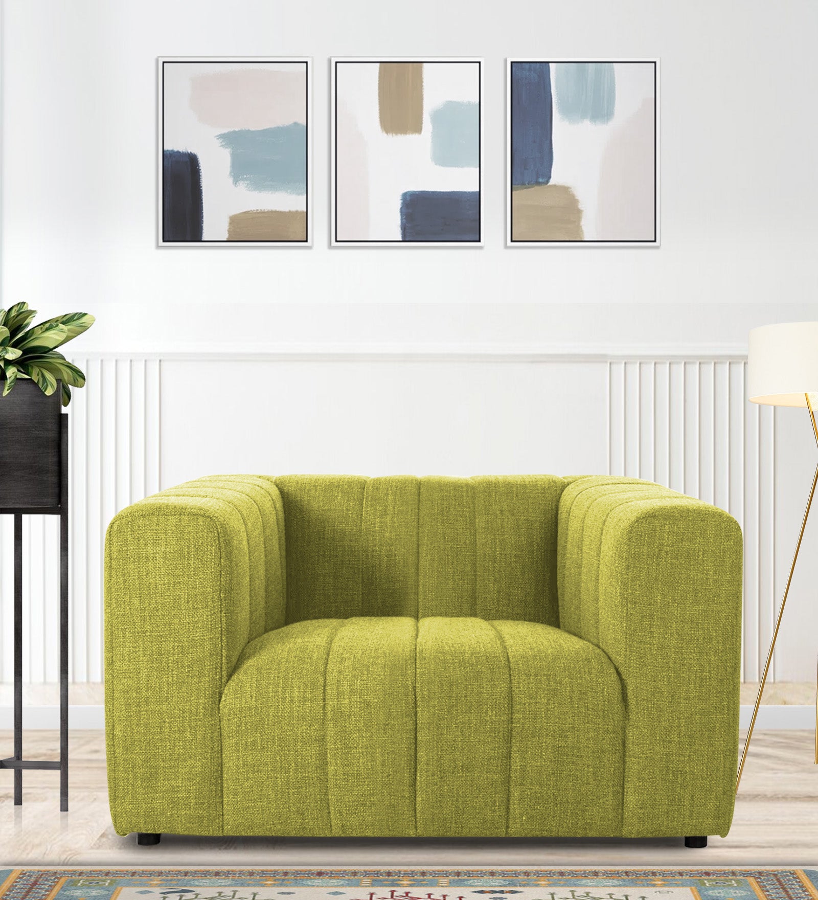 Lara Fabric 1 Seater Sofa in Parrot Green Colour