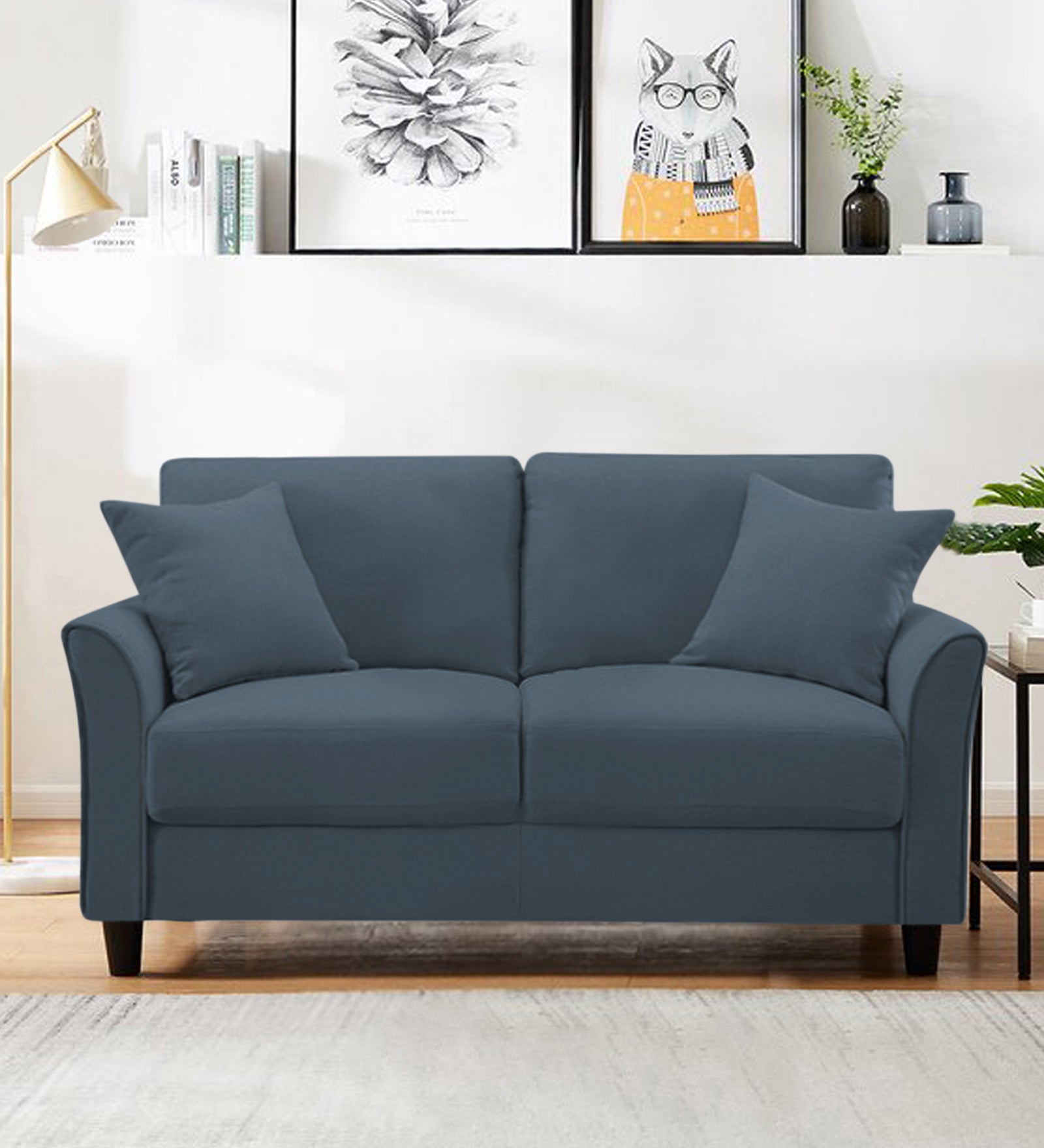 Daroo Velvet 2 Seater Sofa In Oxford Blue Colour