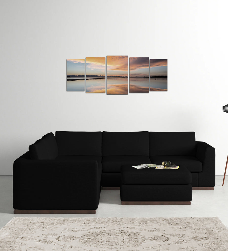 Freedom  6 Seater LHS Corner Sofa Velvet Ottoman - Adam Black by Febonic Living