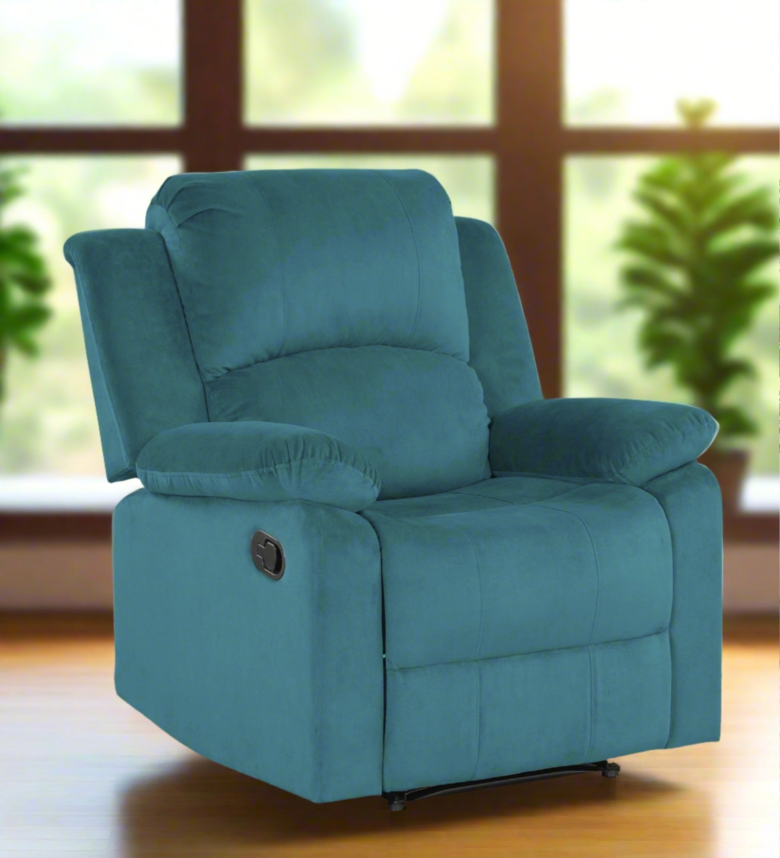 Henry Velvet Manual 1 Seater Recliner In Aqua blue Colour