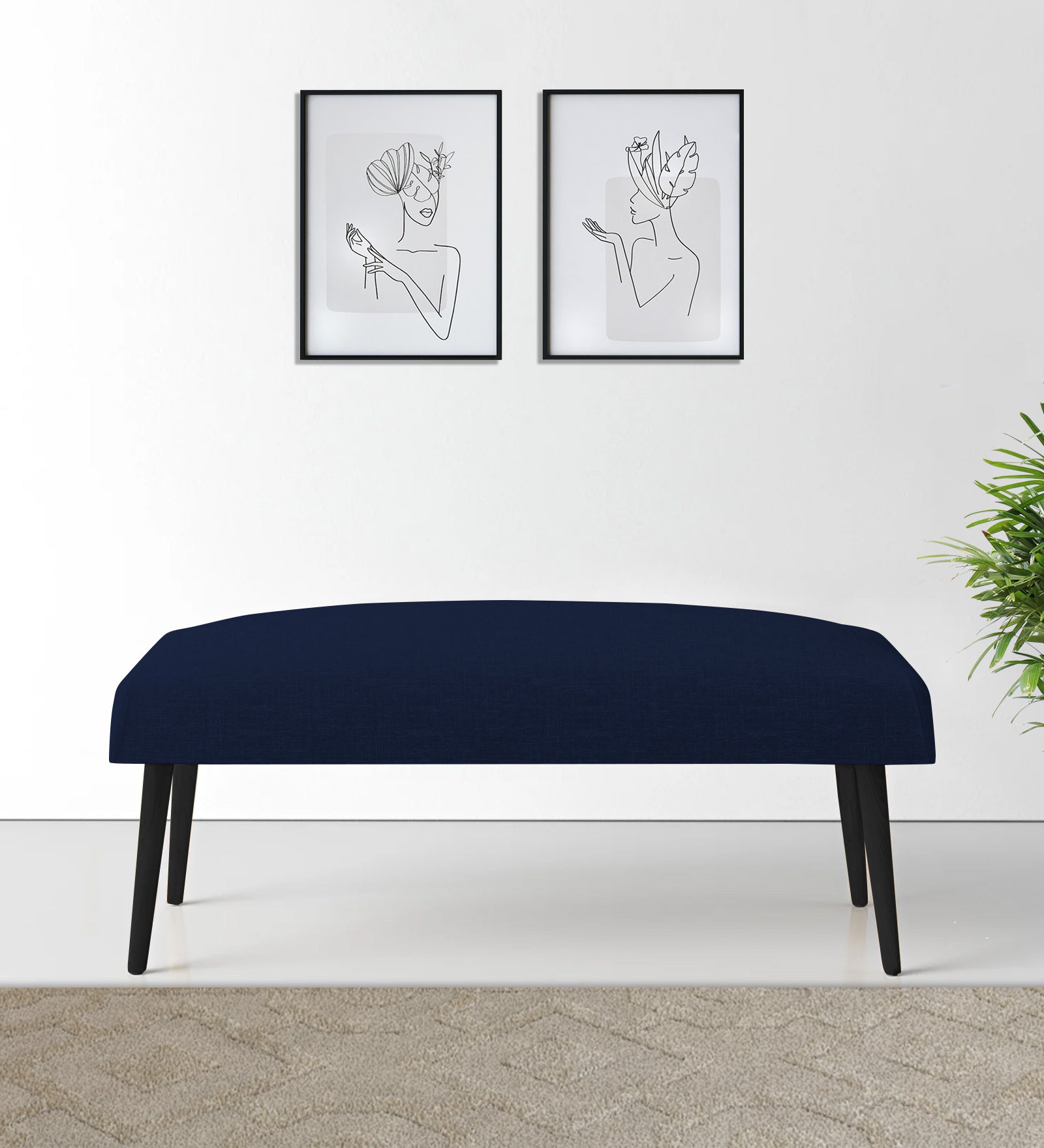 Adon Velvet Bench In Indigo Blue Colour