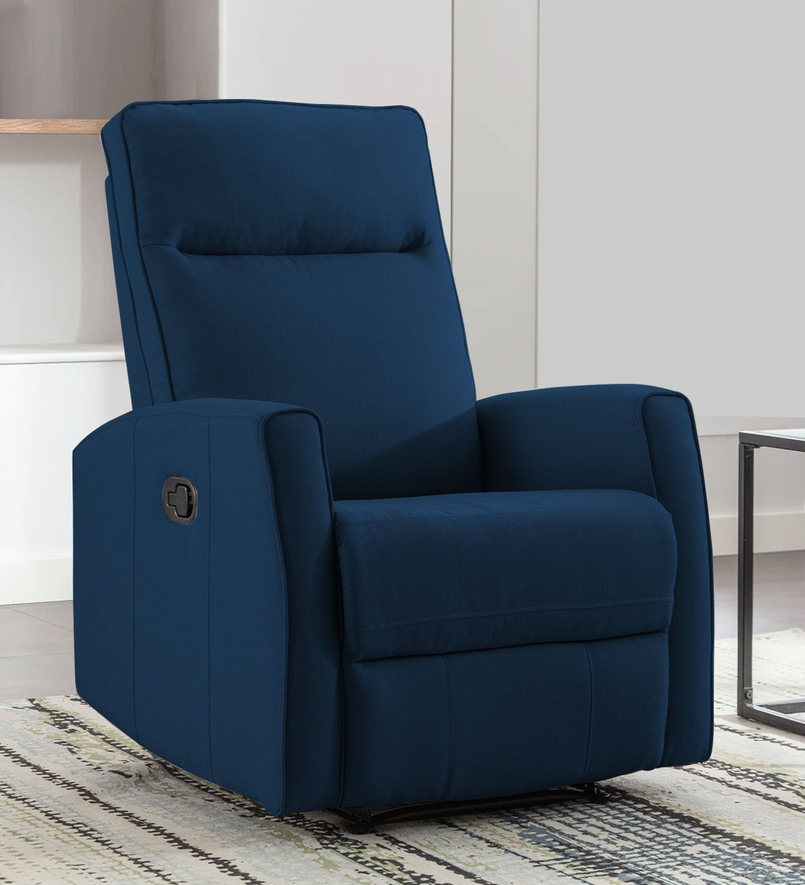 Logan Fabric Manual 1 Seater Recliner In Denim Blue Colour