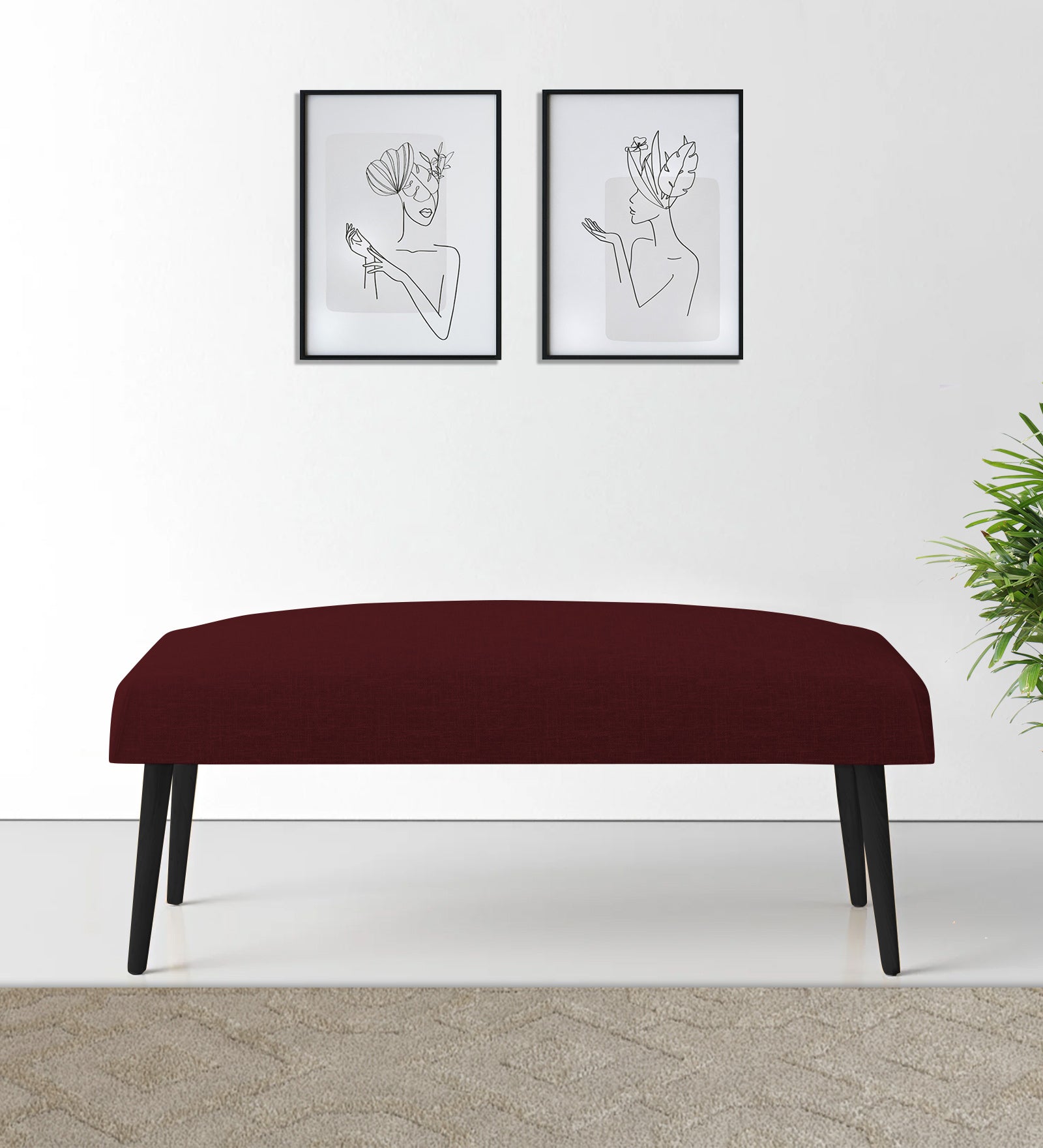 Adon Velvet Bench In Blood Maroon Colour