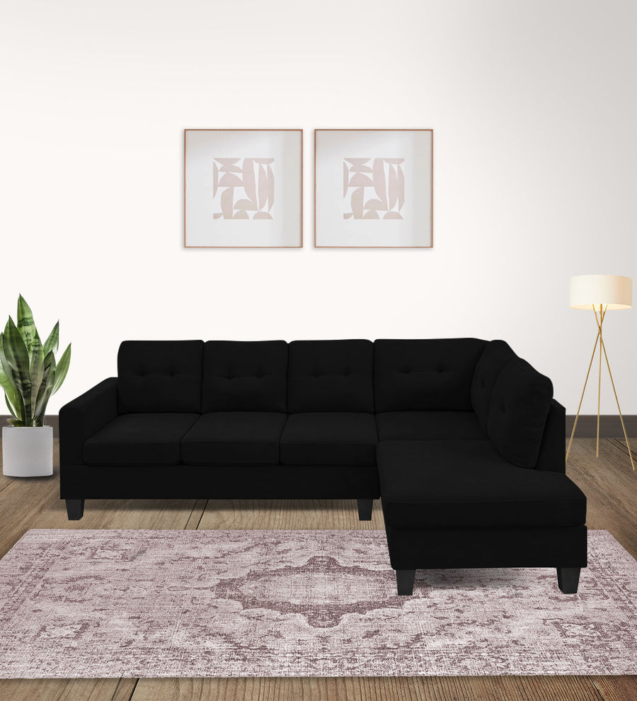 Thomas  LHS  (3+Lounger) Fabric Sectional Sofa - Zed Black by Febonic Living