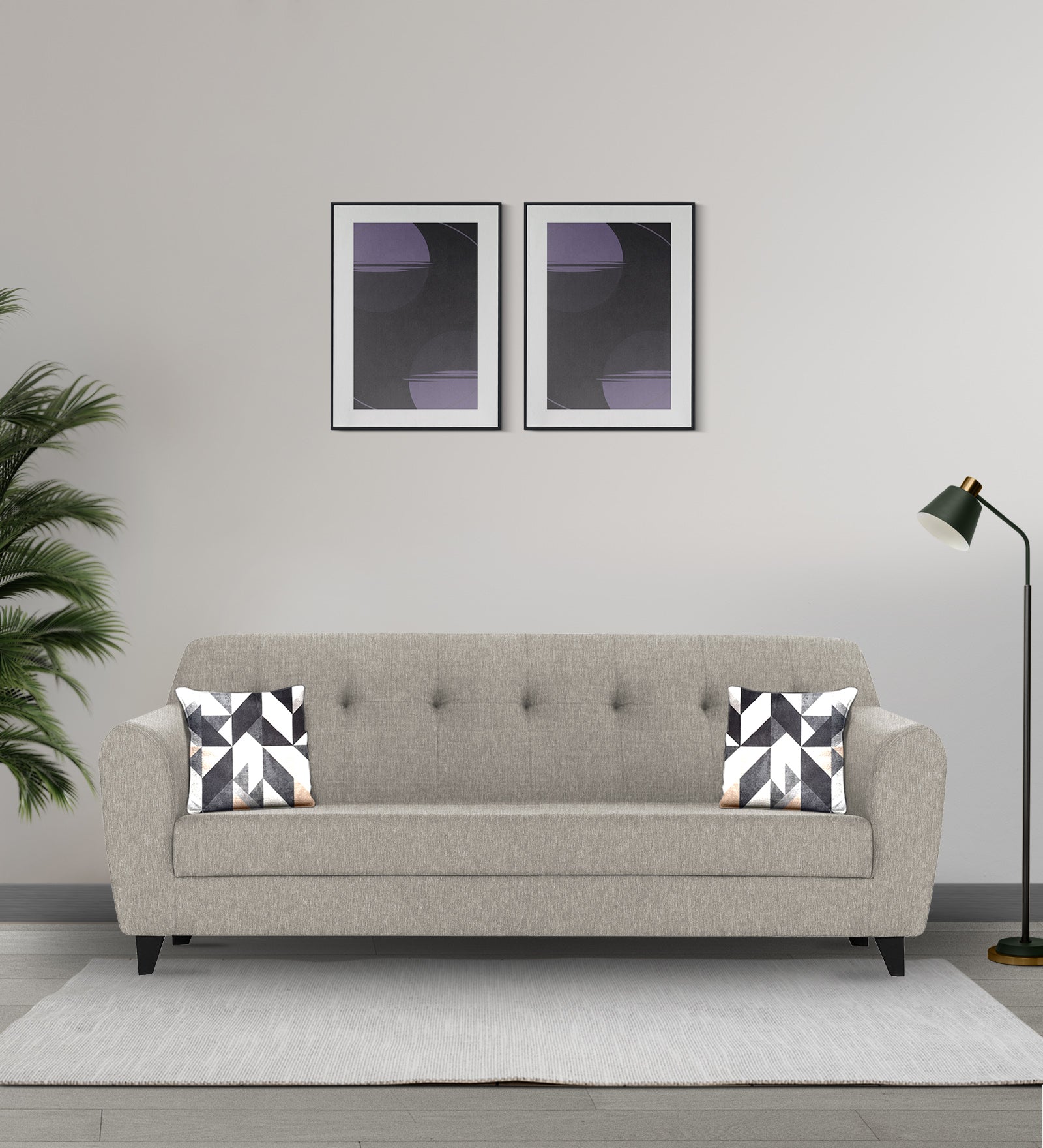 Melaan Fabric 3 Seater Sofa In Lit Grey Colour