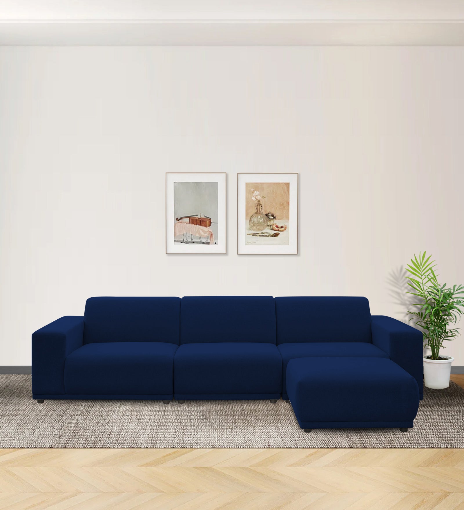 Adam Fabric LHS Sectional Sofa (3 + Lounger) In Royal Blue Colour