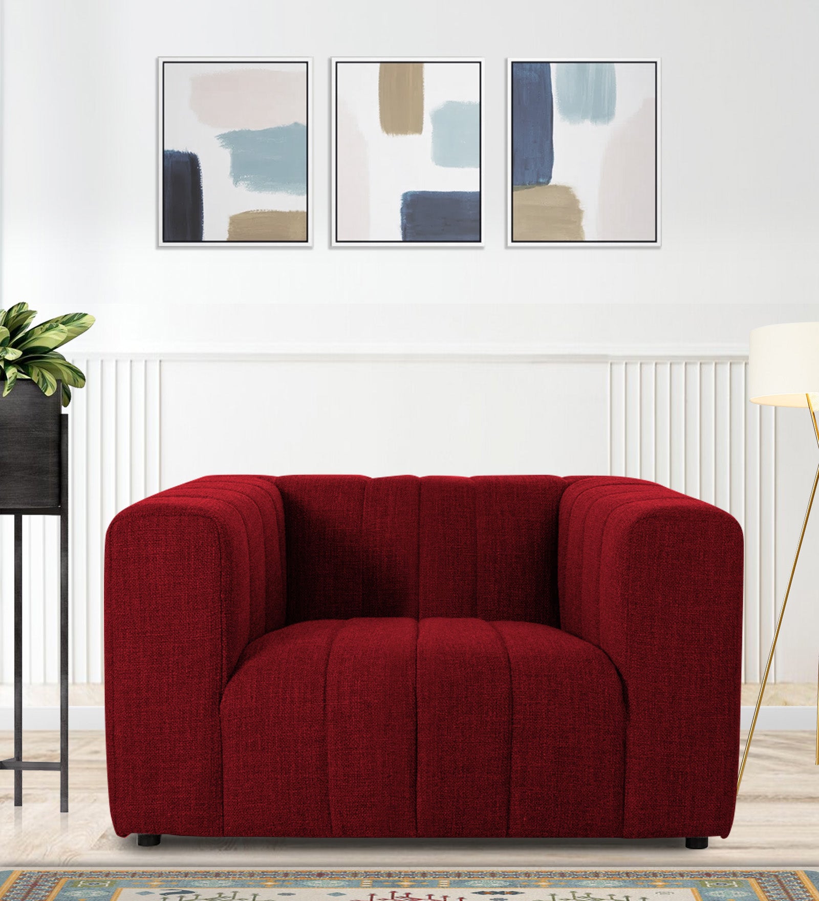 Lara Fabric 1 Seater Sofa in Blood Maroon Colour