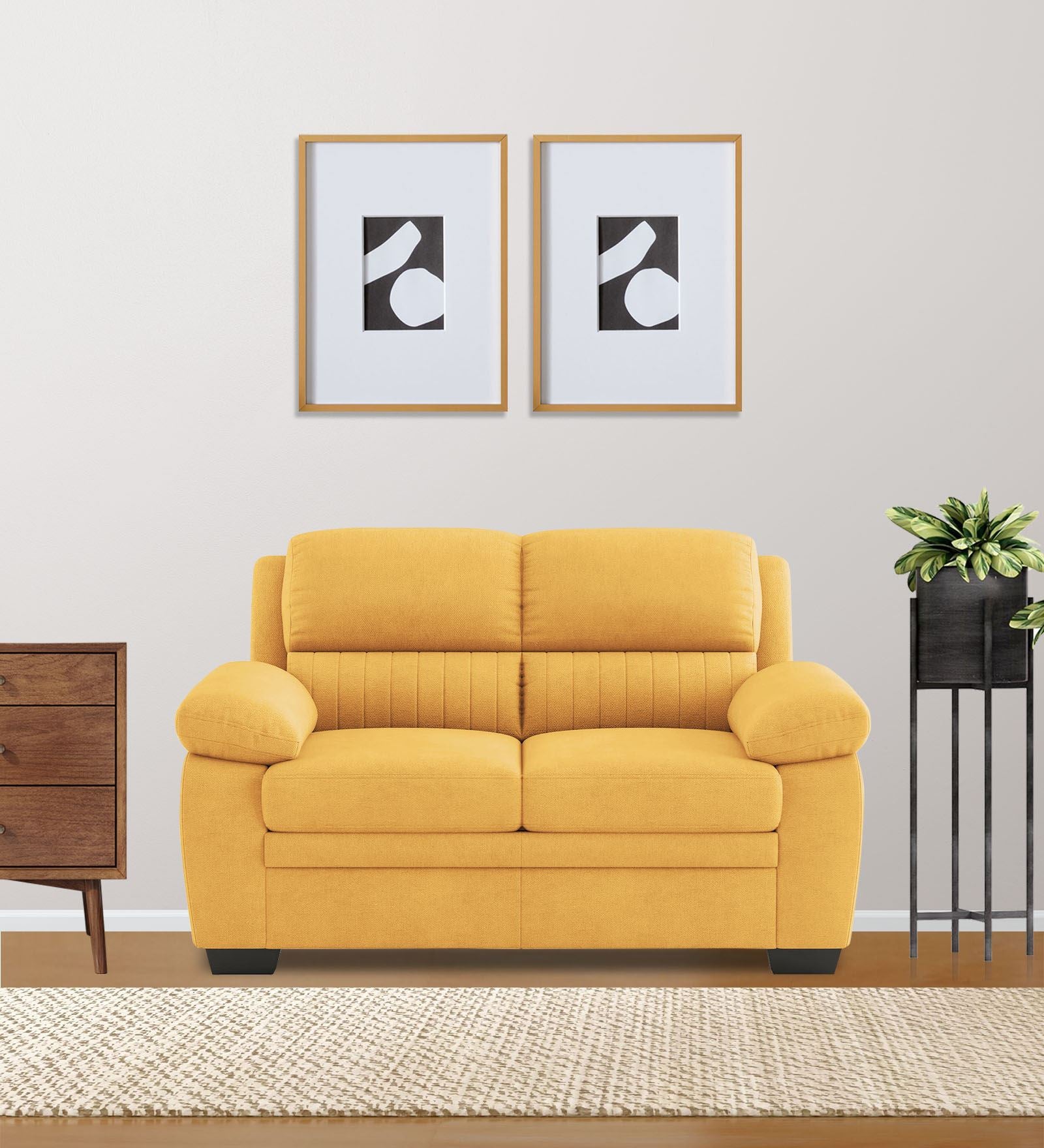 Kraze Velvet 2 Seater Sofa in Turmeric yellow Colour