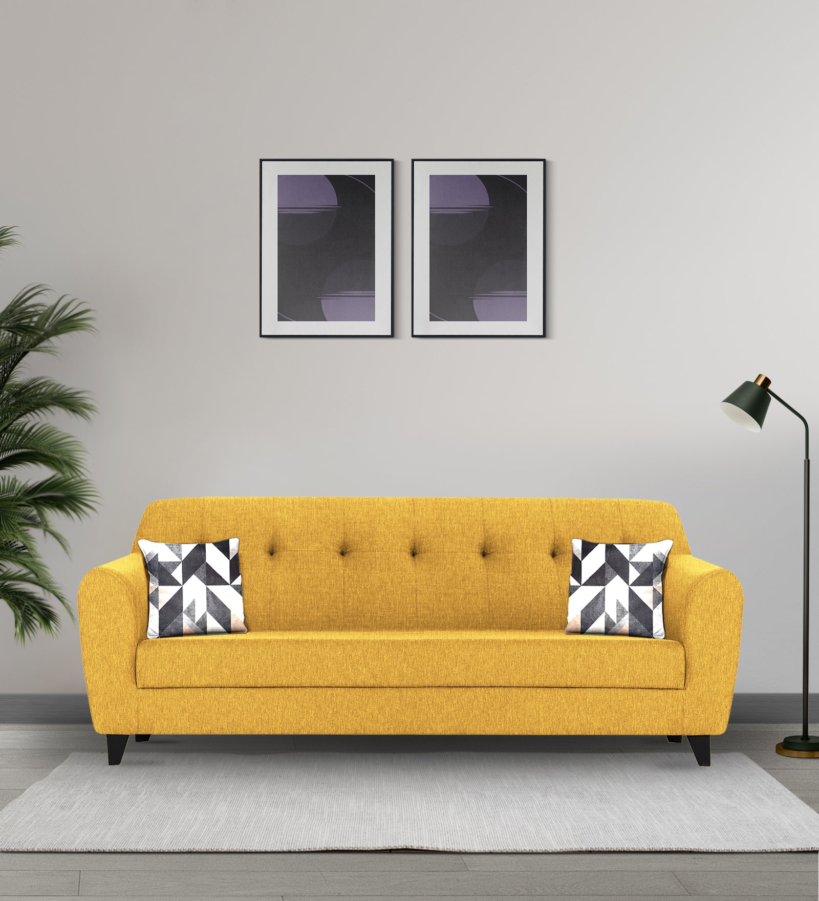 Melaan Fabric 3 Seater Sofa In Bold Yellow Colour