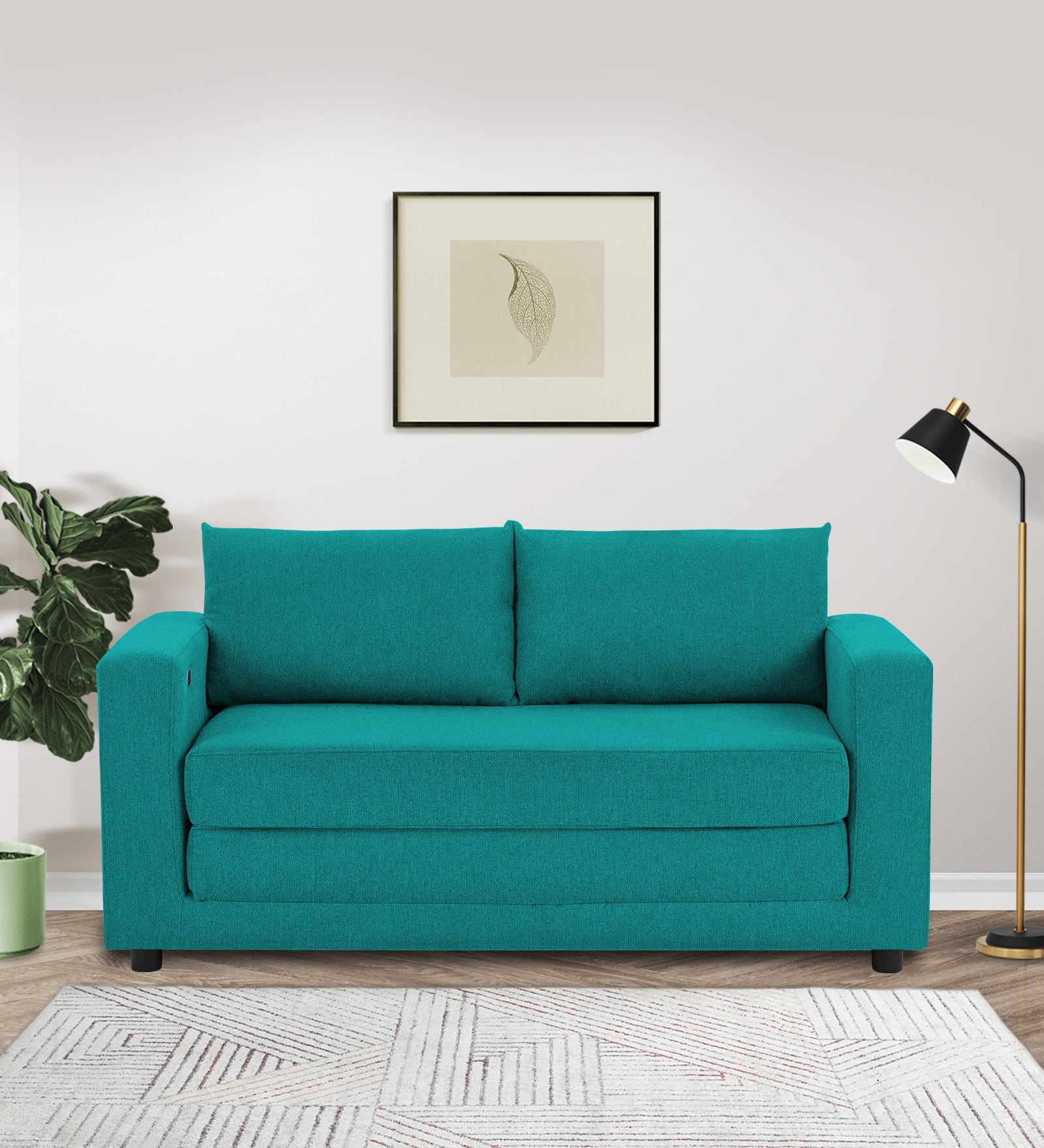 Roman Fabric 3 Seater Convertable Sofa Cum Bed in Sea Green Colour With Portable