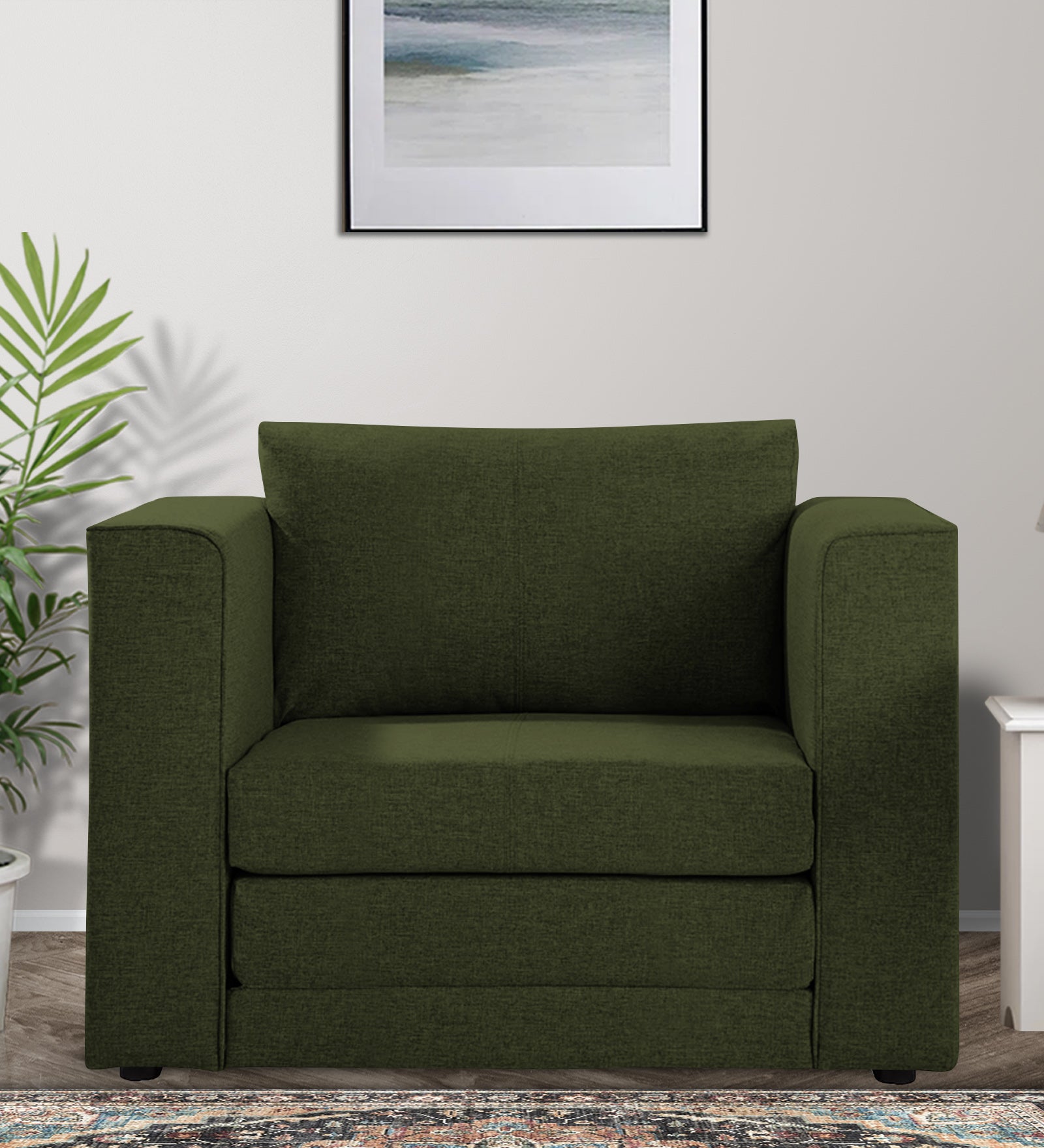 Kenia Fabric 1 Seater Convertible Sofa Cum Bed in Olive Green Colour