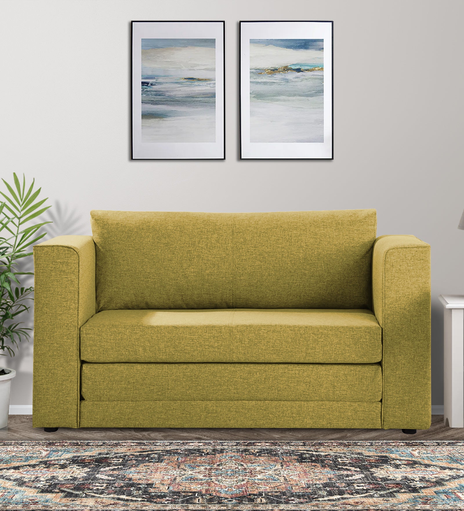 Kenia Fabric 2 Seater Convertible Sofa Cum Bed in Parrot Green Colour