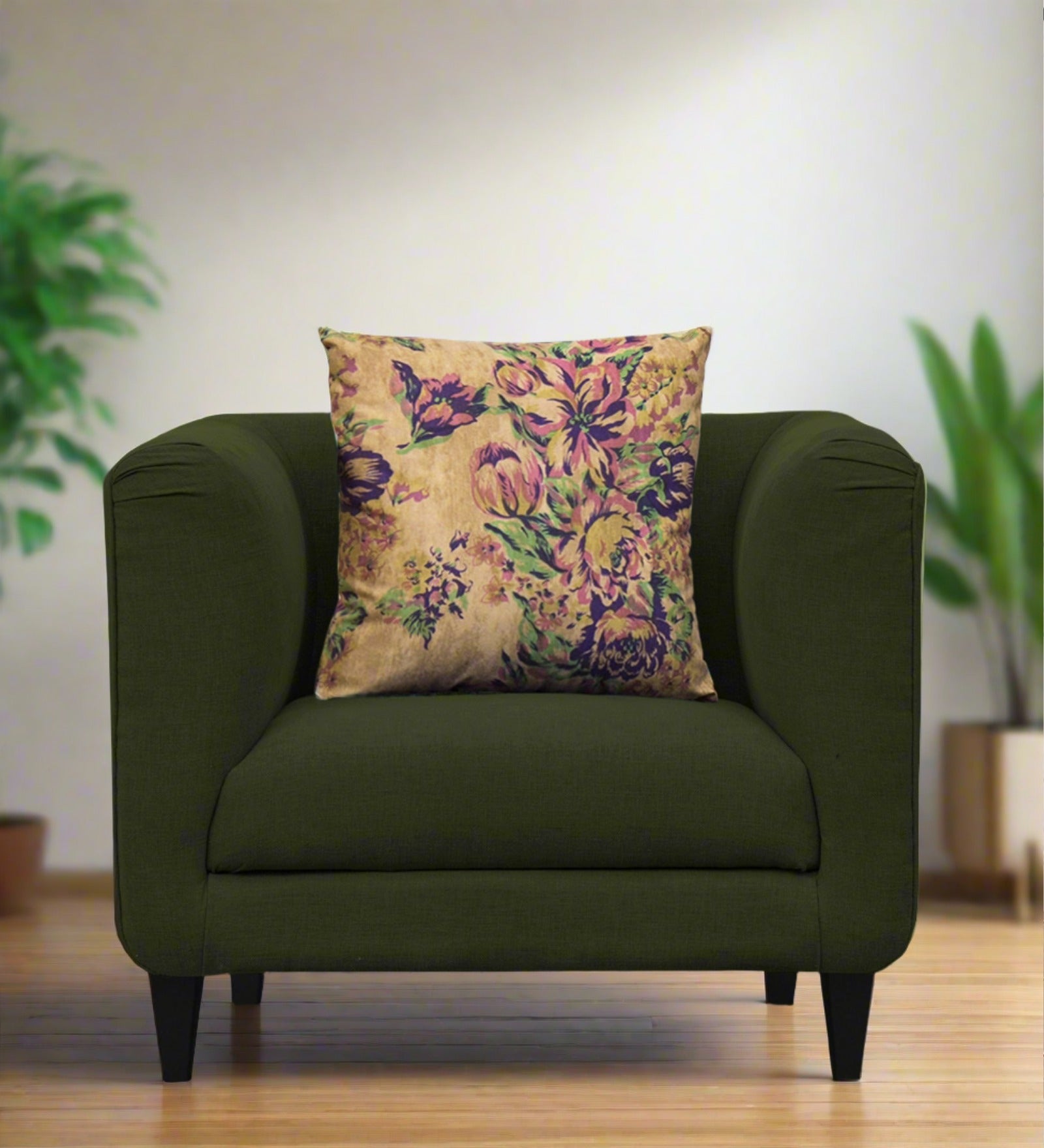 Niki Fabric 1 Seater Sofa in Olive Green Colour