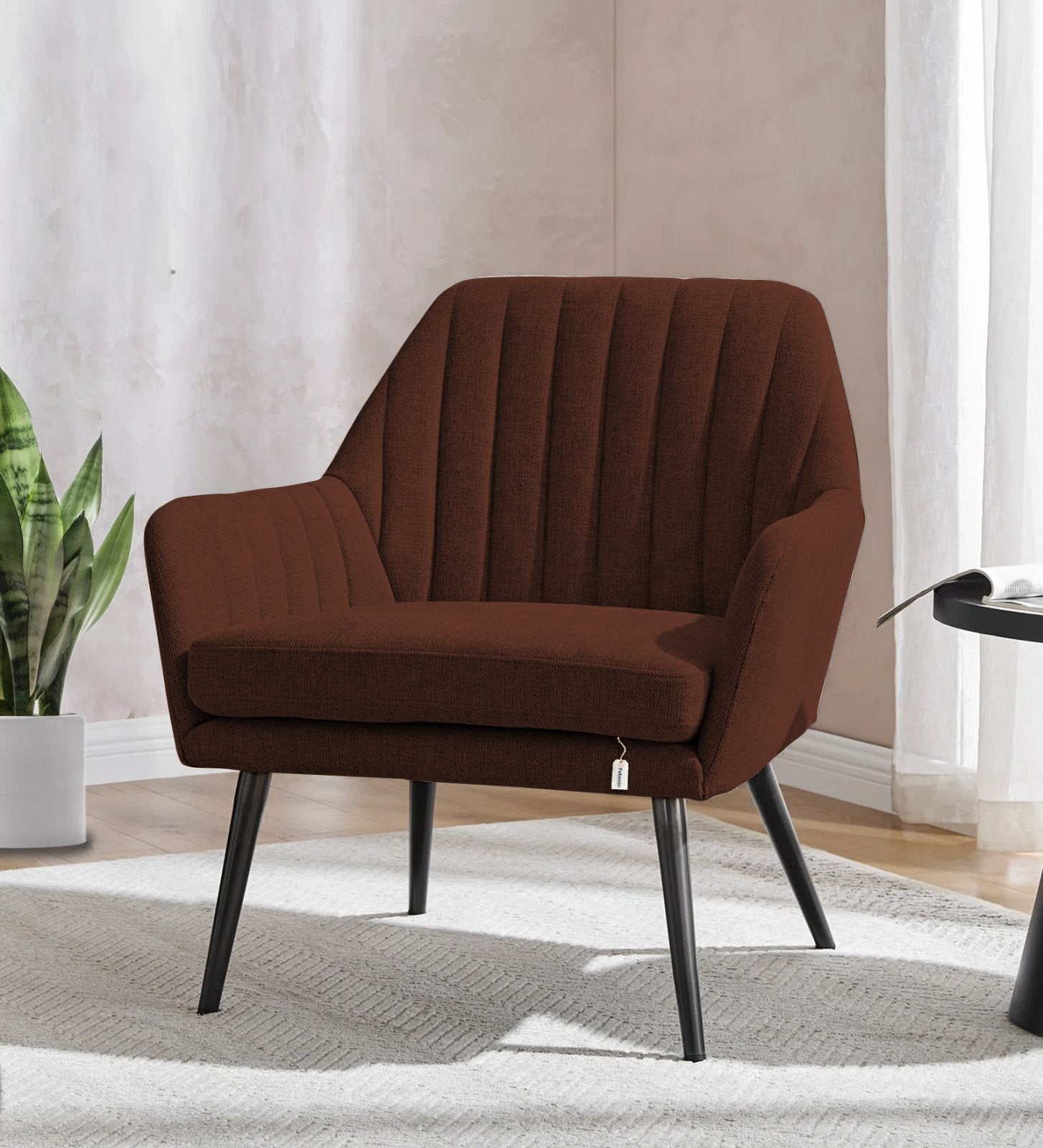 Bella Fabric Arm Chair In Coffee Brown Colour