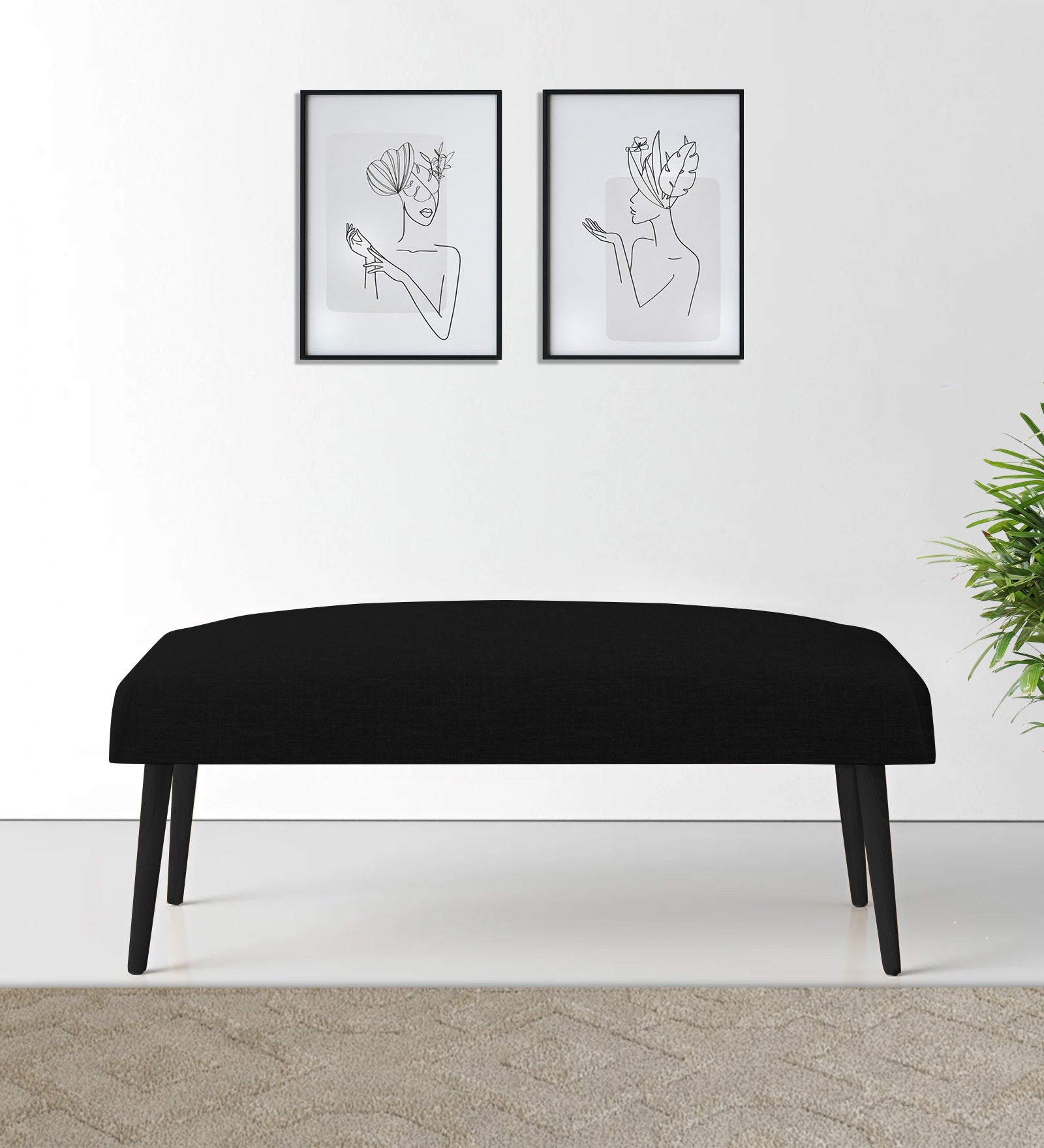 Adon Velvet Bench In Adam Black Colour