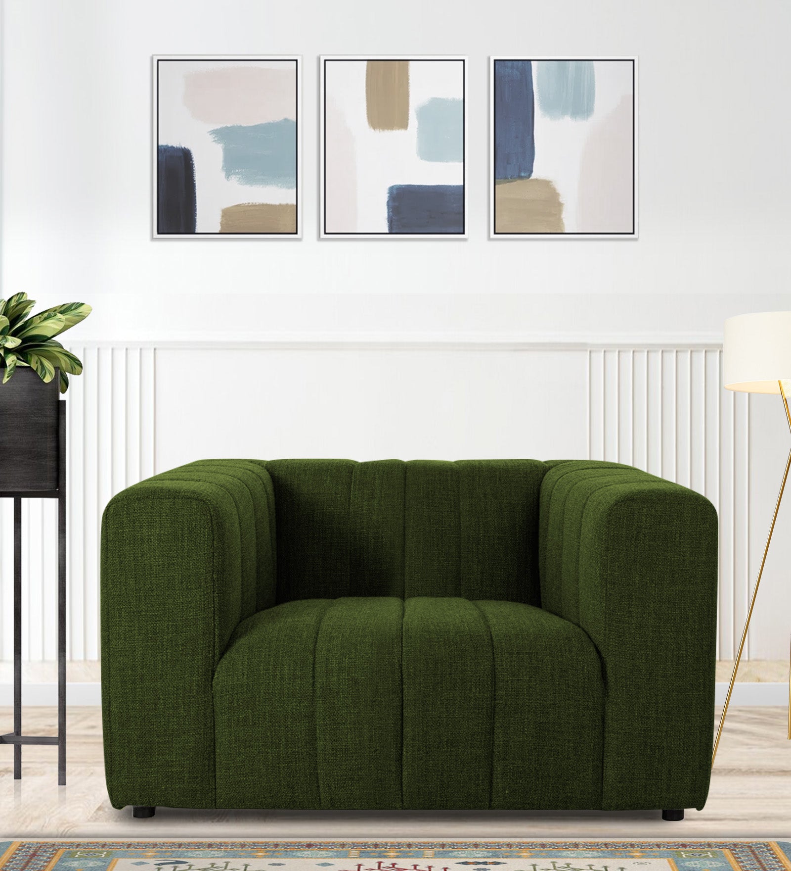 Lara Fabric 1 Seater Sofa in olive green Colour