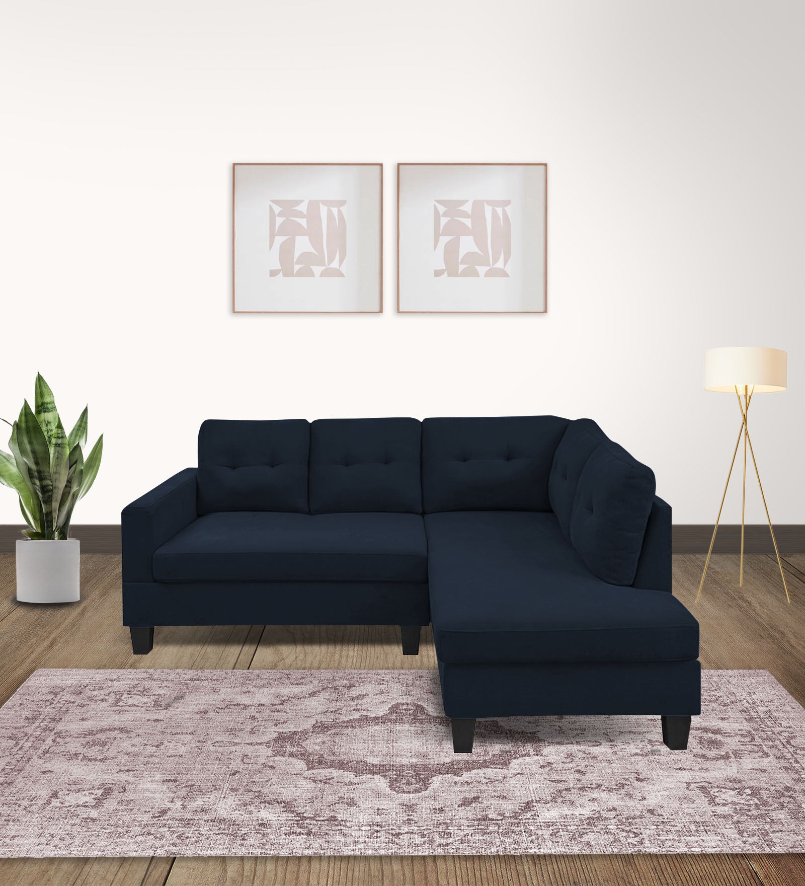 Thomas Fabric LHS Sectional Sofa (2+Lounger) in Denim Blue Colour