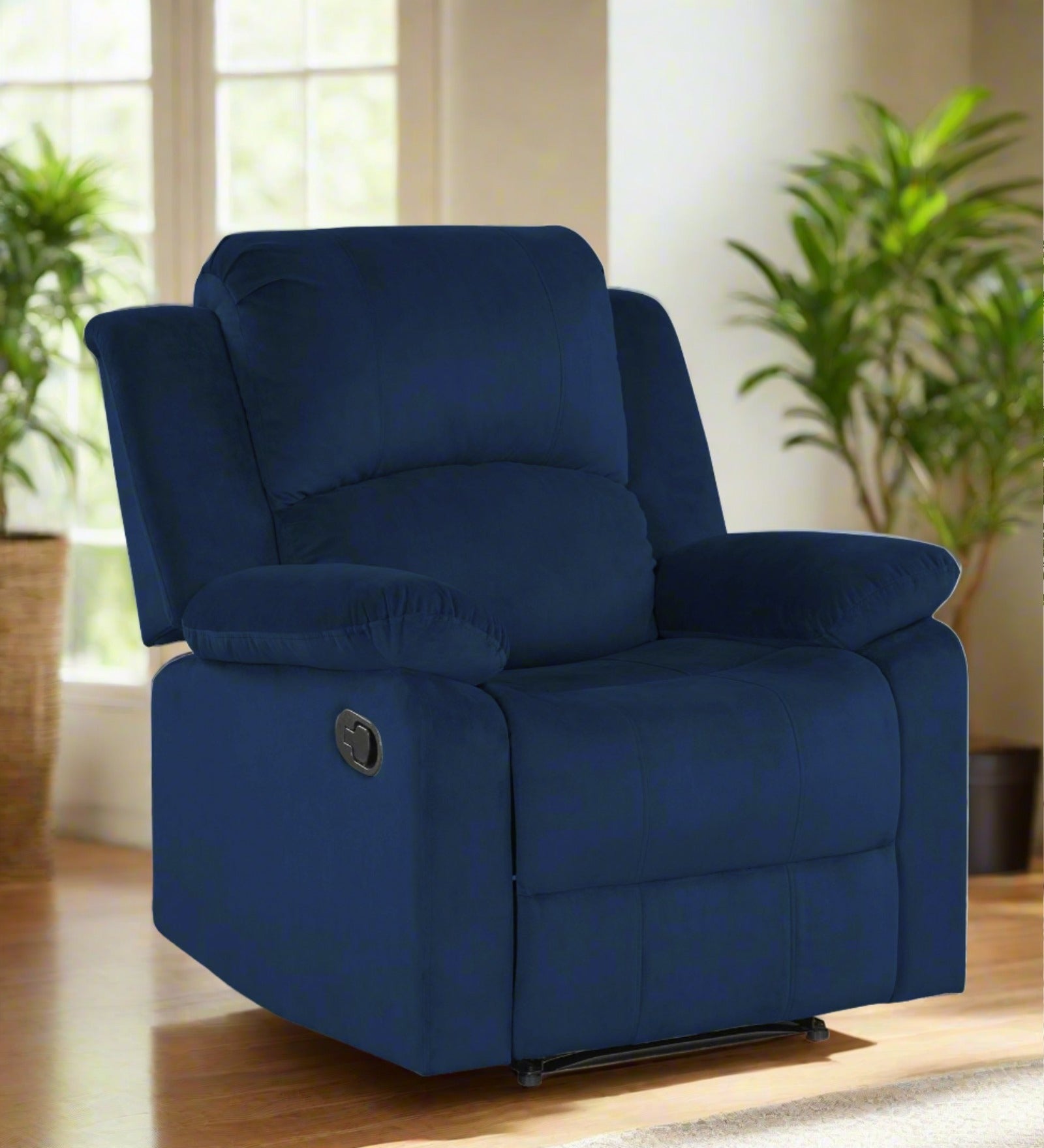 Henry Velvet Manual 1 Seater Recliner In Imperial Blue Colour