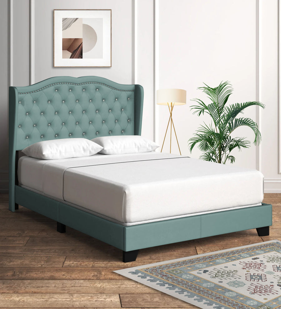 Blake  Upholstered Fabric Queen Size Bed - Suka Blue by Febonic Living