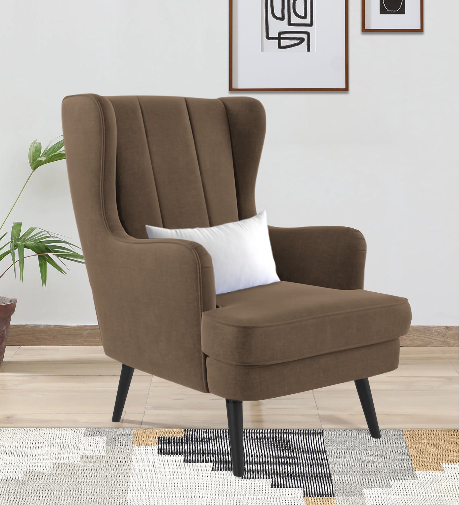 Niya Velvet 1 Seater Wing Chair in Mocha Mouse Colour