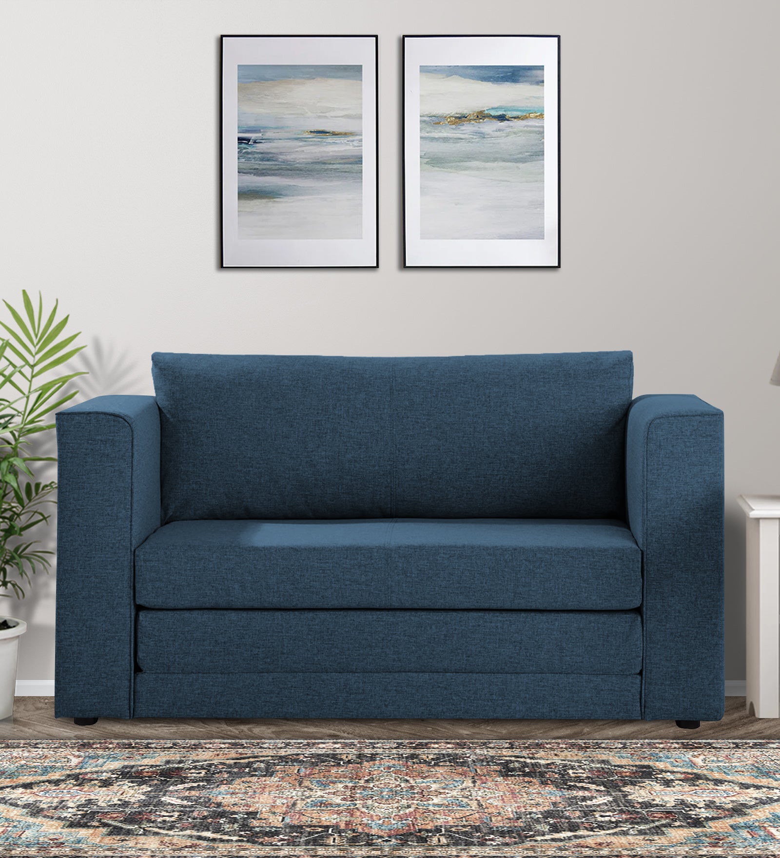 Kenia Fabric 2 Seater Convertible Sofa Cum Bed in Light Blue Colour