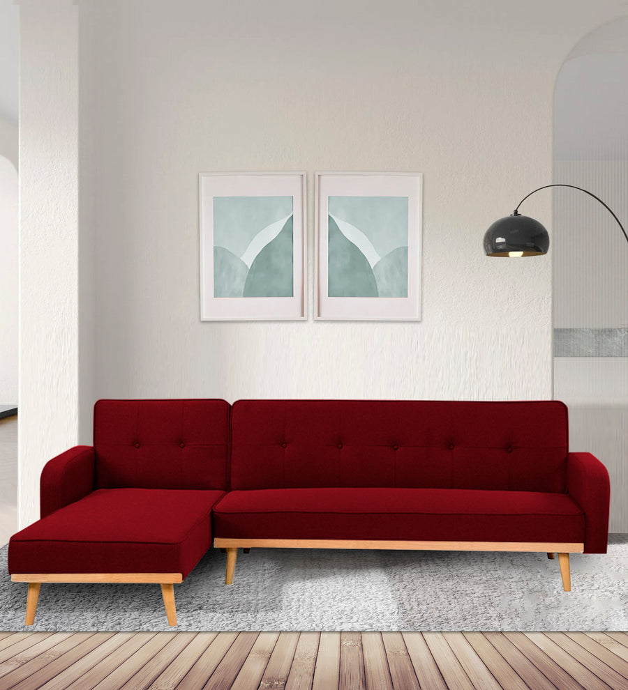 Zuno  RHS Convertible  Cum Bed Fabric Sofa - Ruby Red by Febonic Living